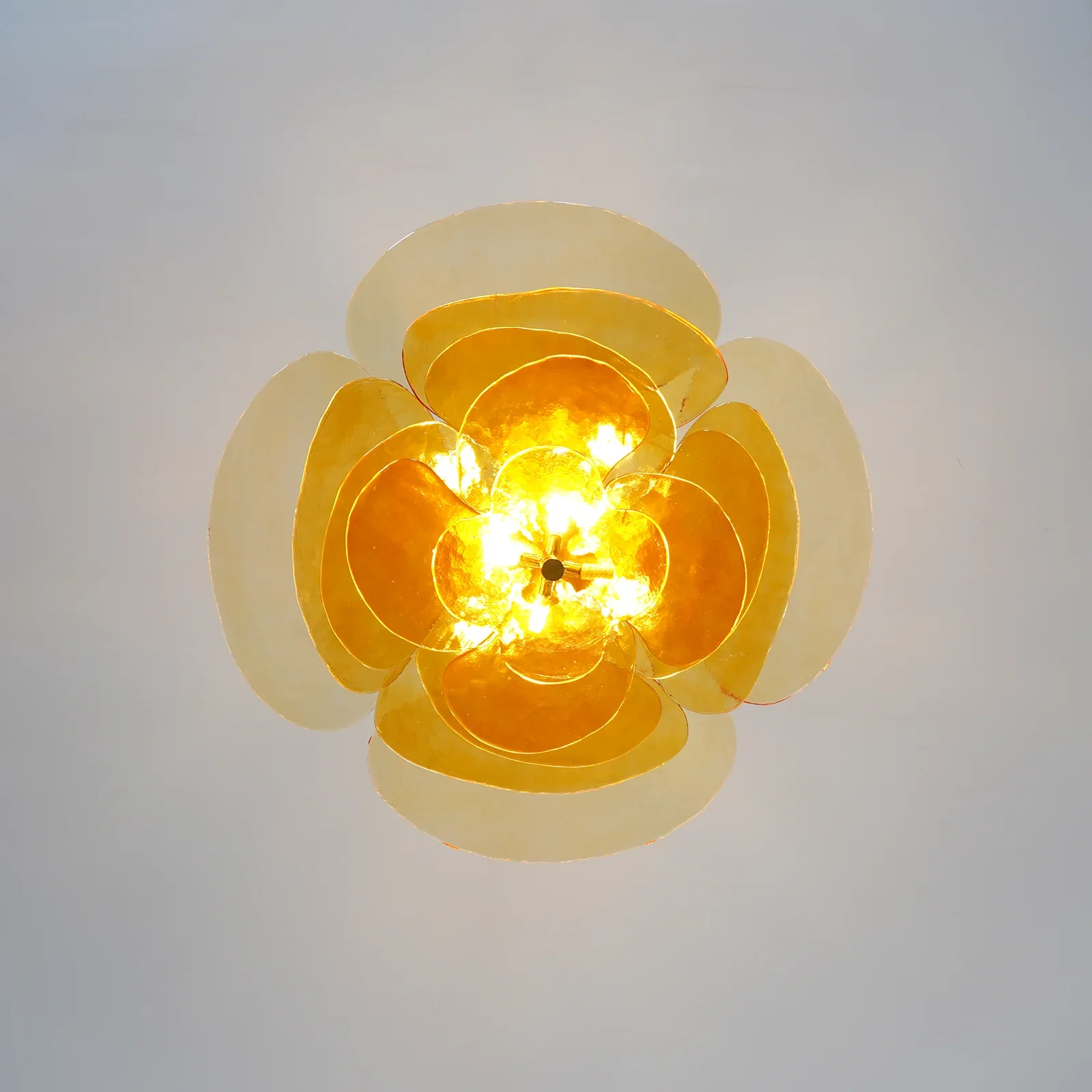Leaf-Shaped Amber Textured Glass Chandelier - Image 16
