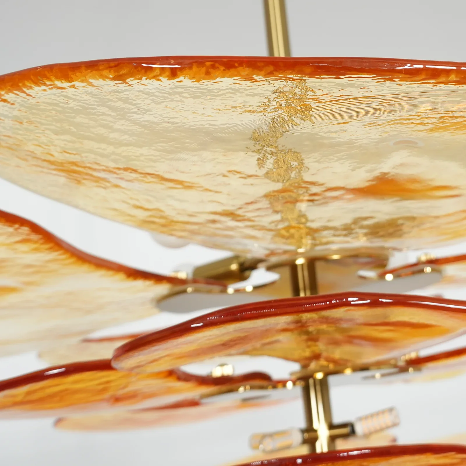 Leaf-Shaped Amber Textured Glass Chandelier - Image 19