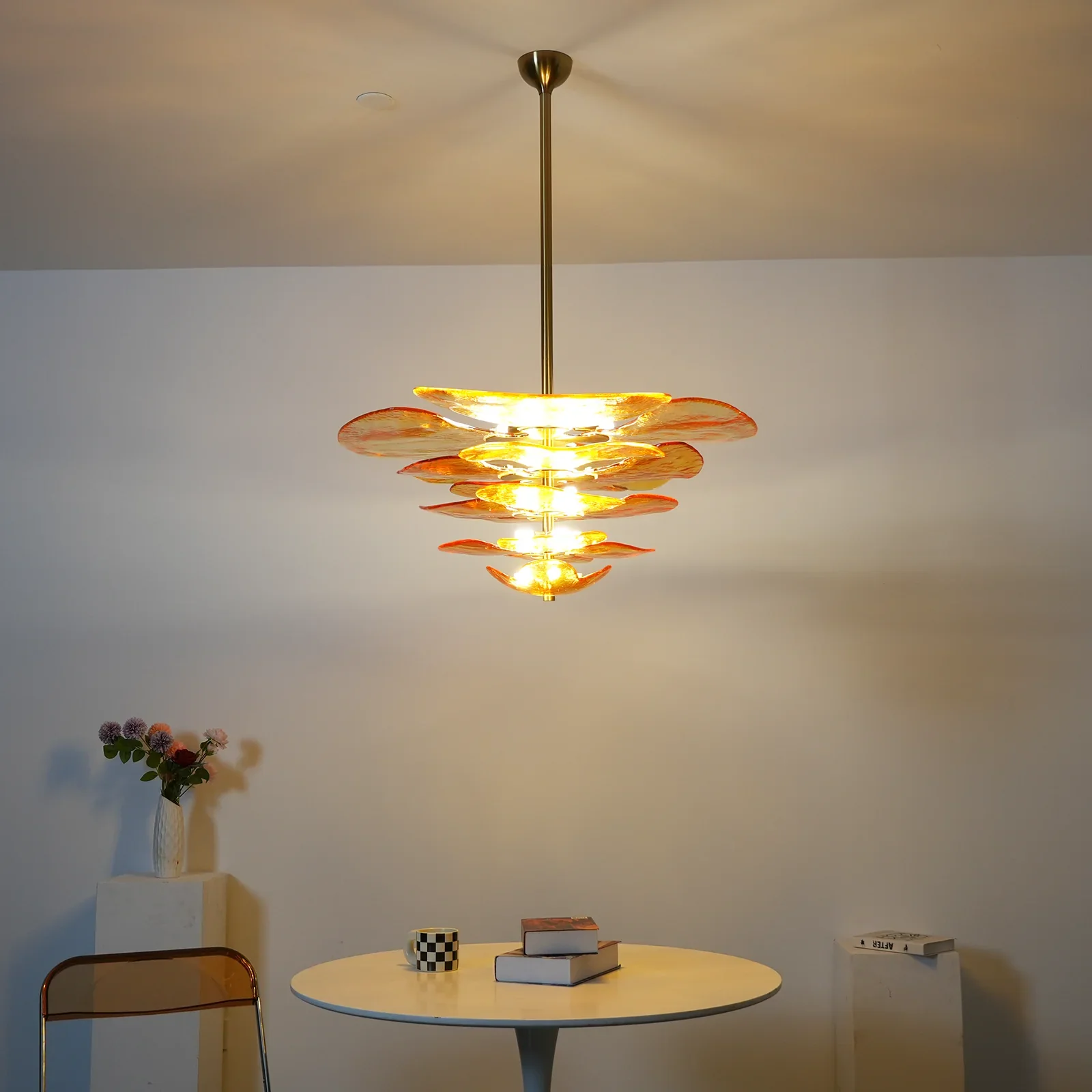 Leaf-Shaped Amber Textured Glass Chandelier - Image 2