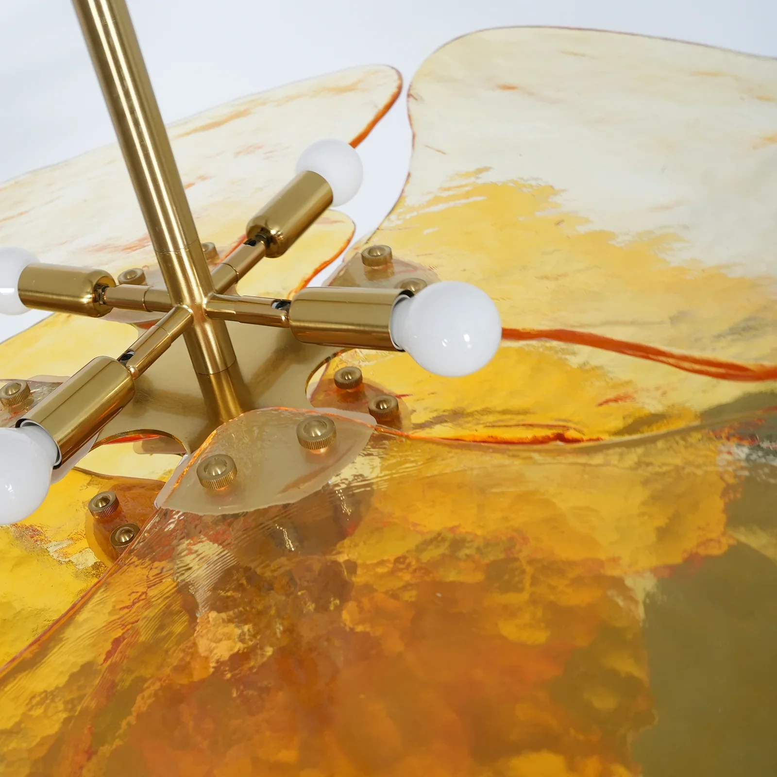 Leaf-Shaped Amber Textured Glass Chandelier - Image 20