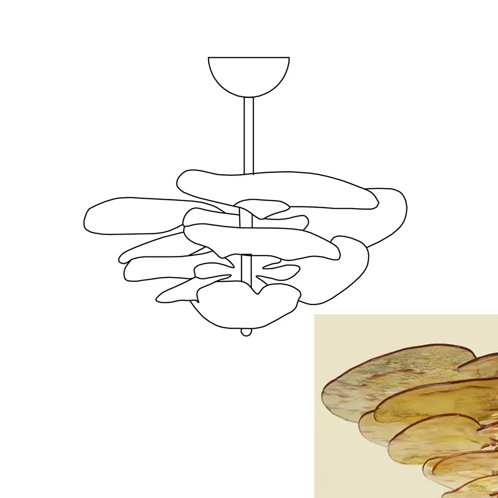 Leaf-Shaped Amber Textured Glass Chandelier - Image 21