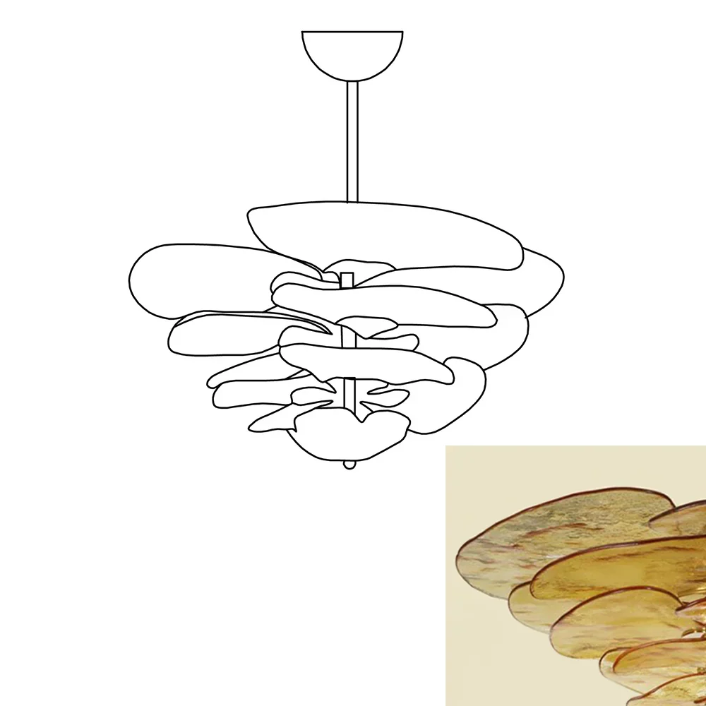 Leaf-Shaped Amber Textured Glass Chandelier - Image 22