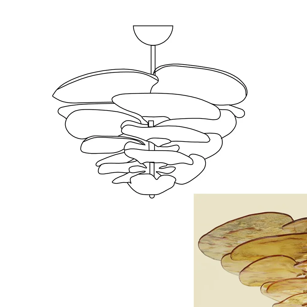 Leaf-Shaped Amber Textured Glass Chandelier - Image 23
