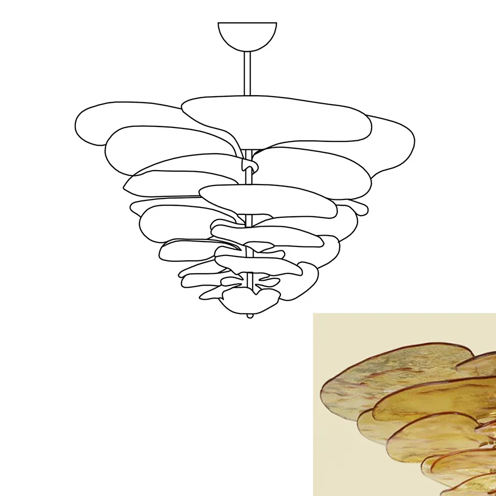 Leaf-Shaped Amber Textured Glass Chandelier - Image 24