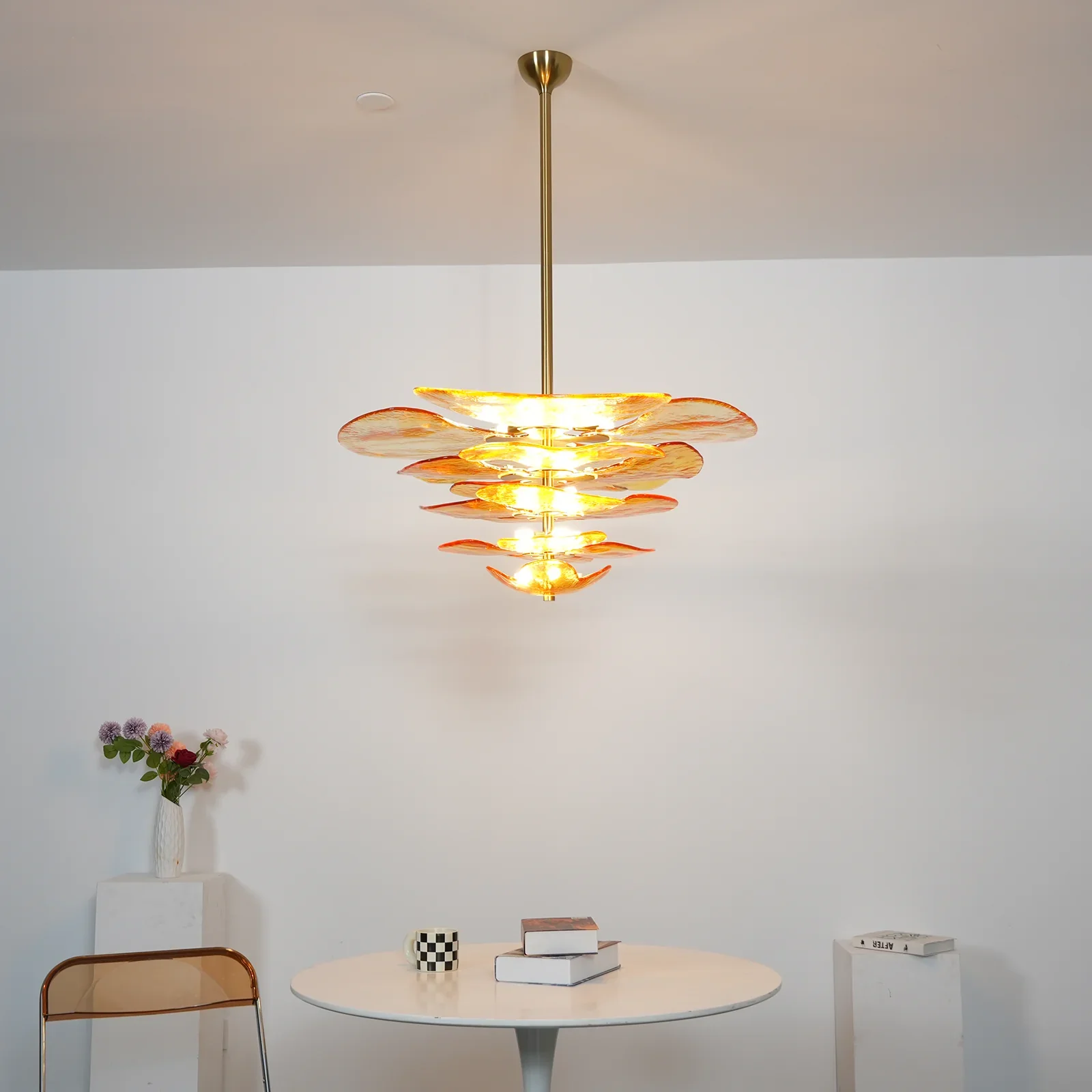 Leaf-Shaped Amber Textured Glass Chandelier - Image 6