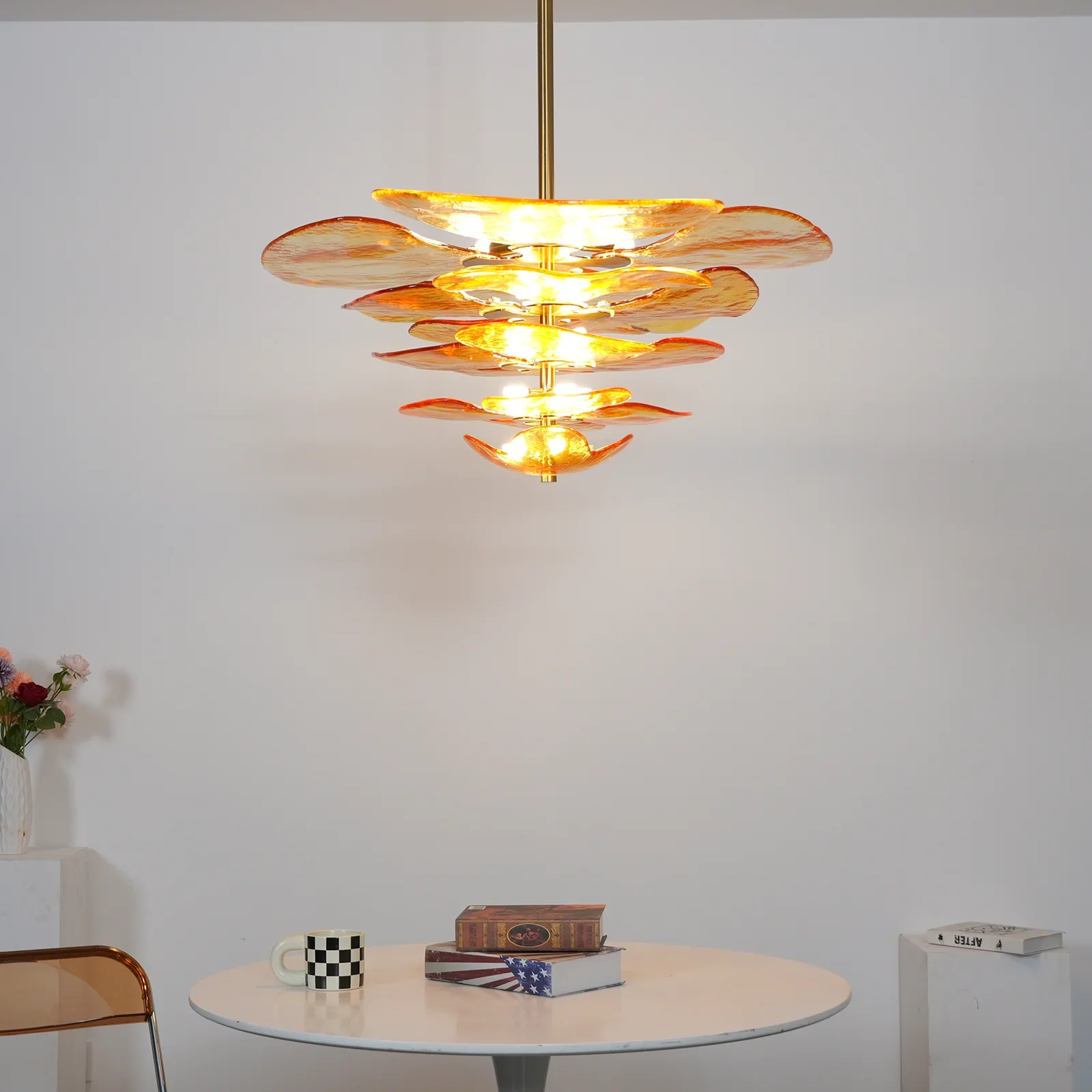 Leaf-Shaped Amber Textured Glass Chandelier - Image 7