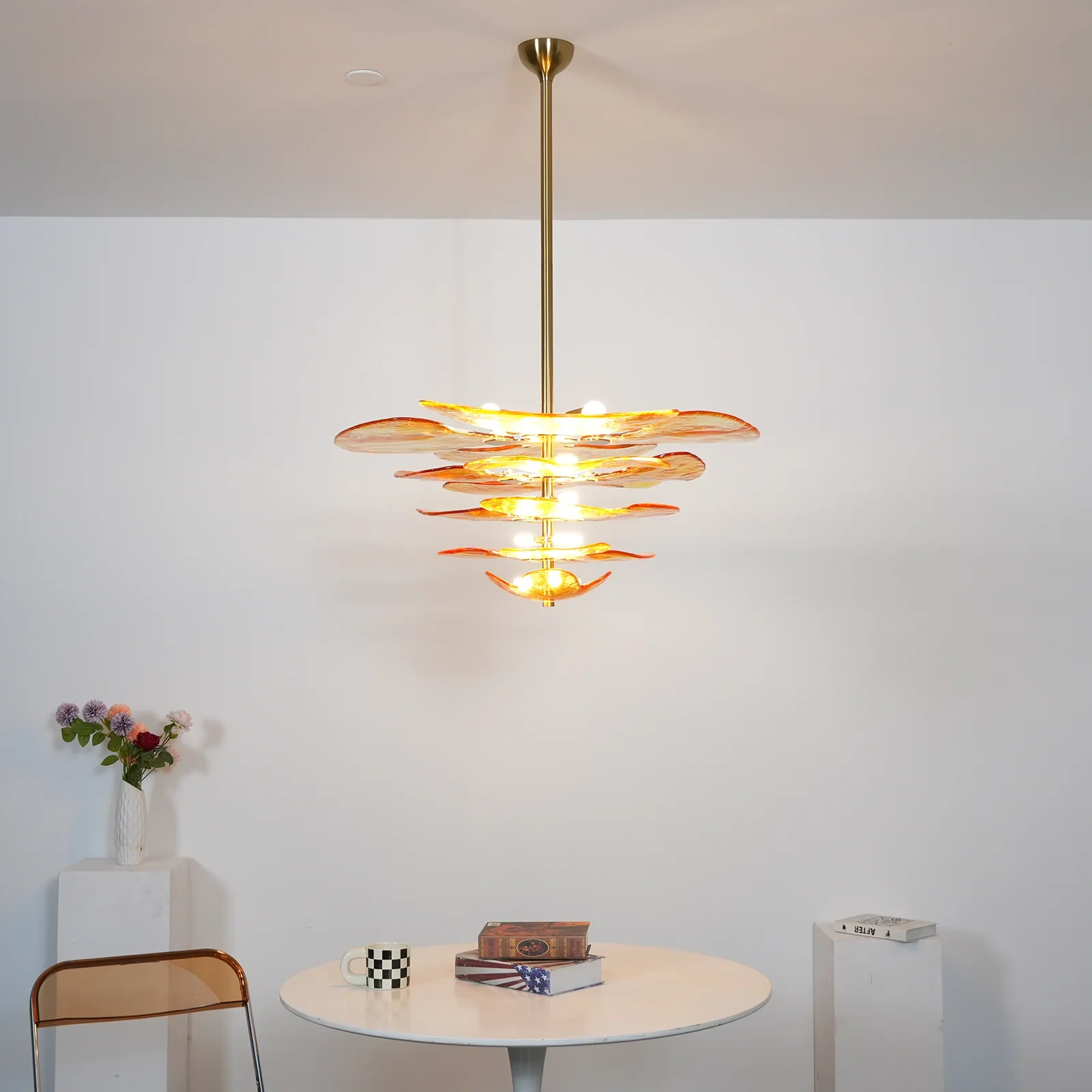 Leaf-Shaped Amber Textured Glass Chandelier - Image 9
