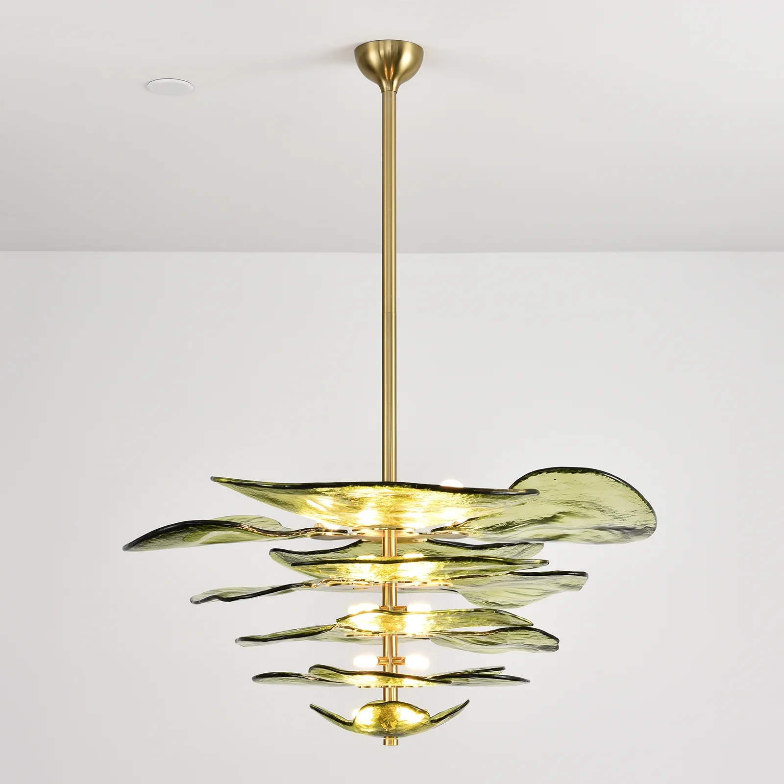 Leaf Shaped Green Textured Glass Chandelier - Image 4