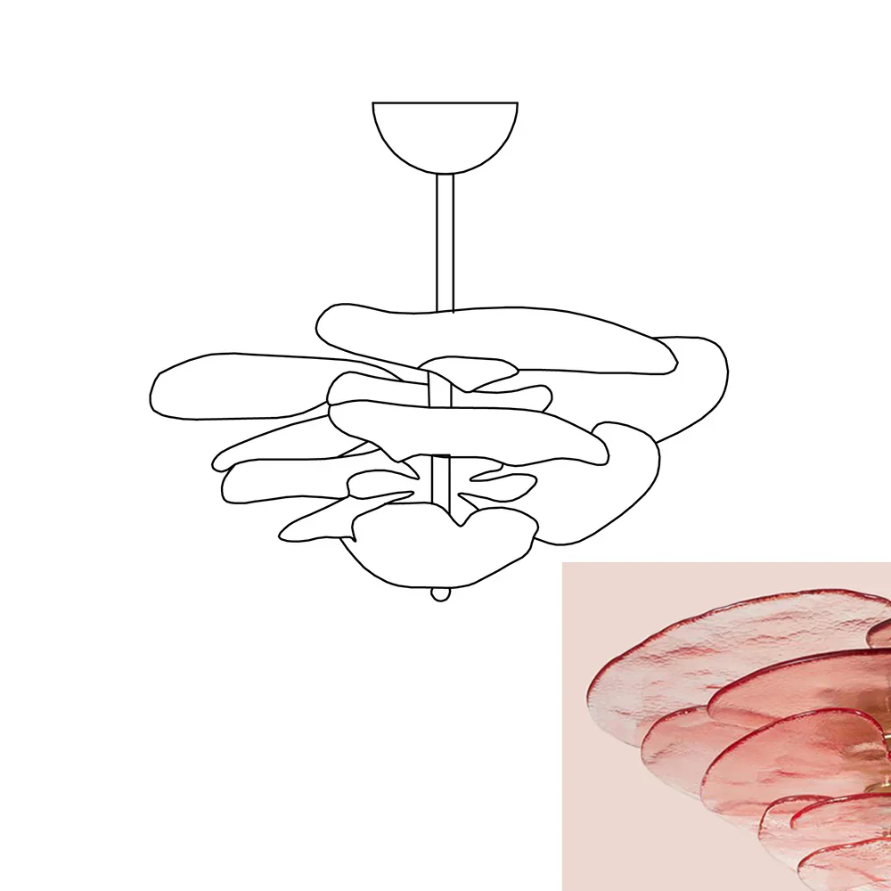 Leaf-Shaped Pink Textured Glass Chandelier - Image 2