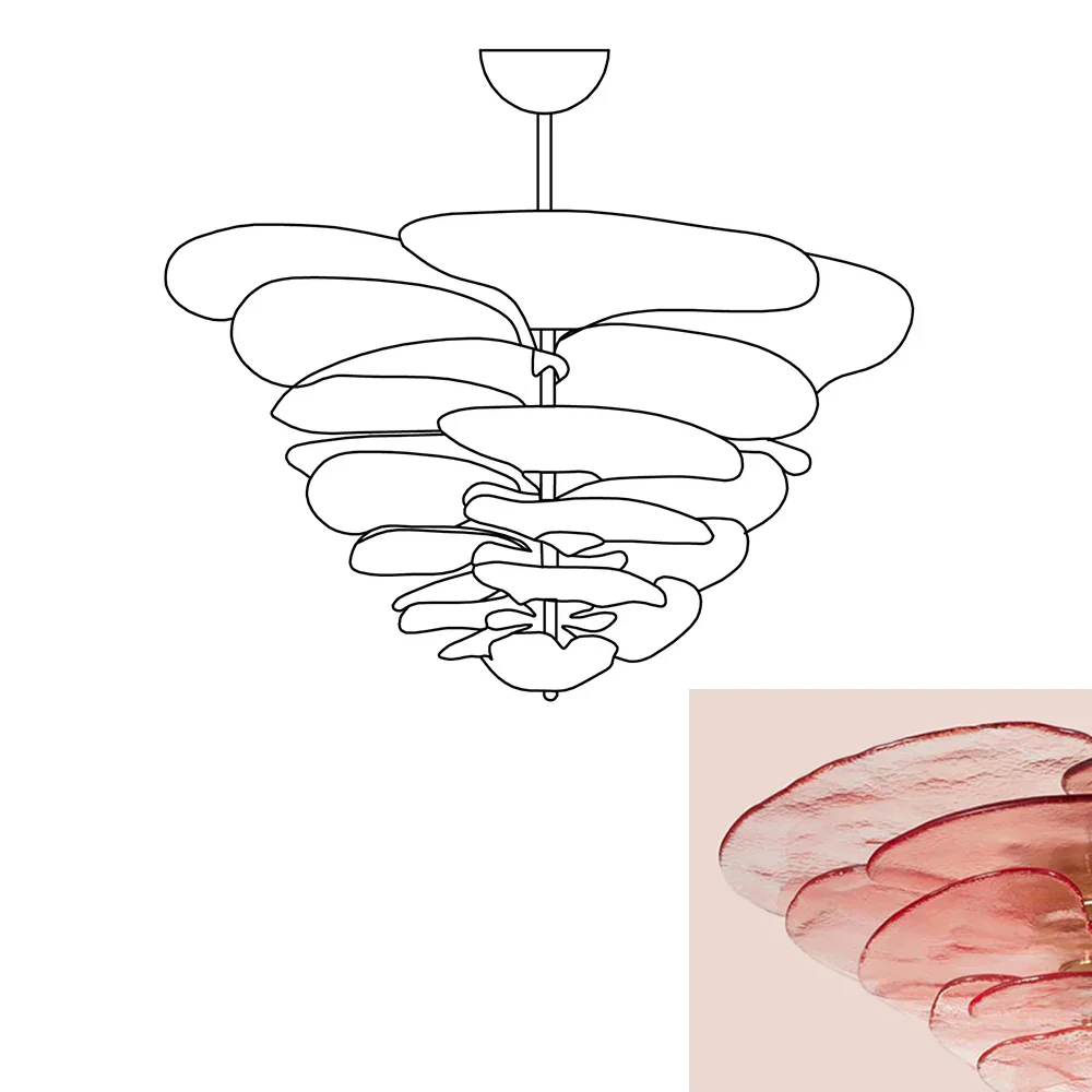 Leaf-Shaped Pink Textured Glass Chandelier - Image 5