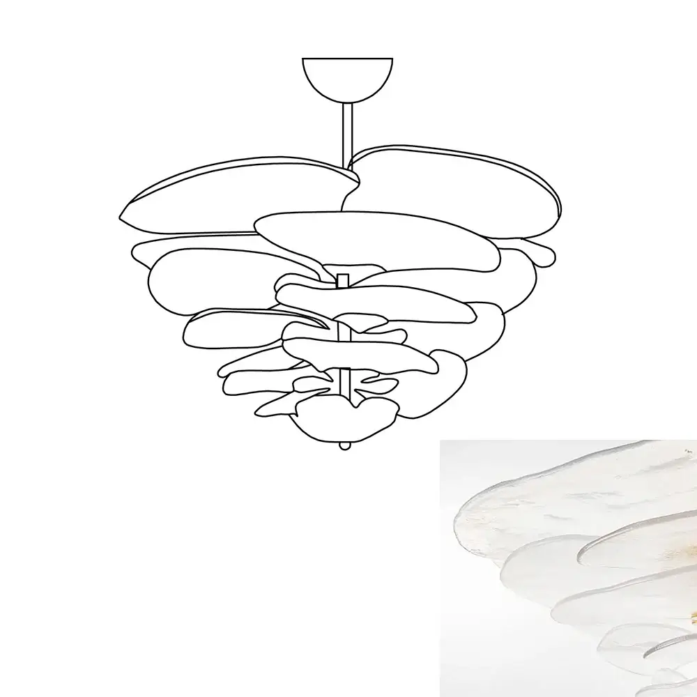 Leaf-Shaped White Textured Glass Chandelier - Image 24