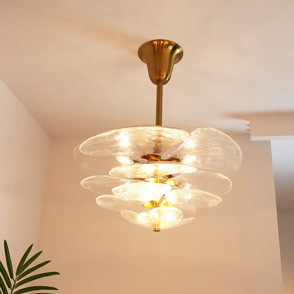 Leaf-Shaped White Textured Glass Chandelier - Image 3