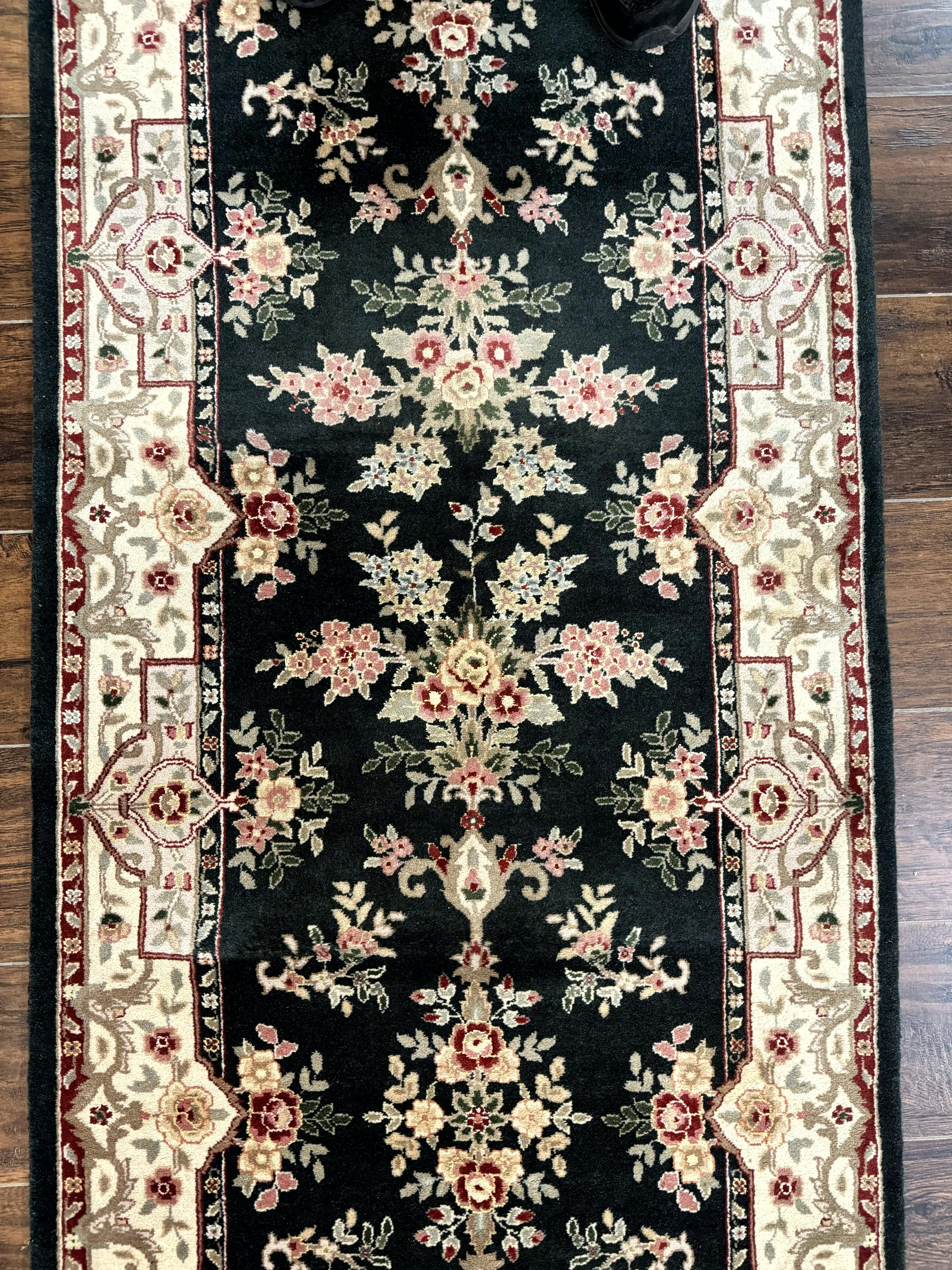 Long Pak Persian Runner Rug 2.7 x 21, Floral Allover, Dark Green and Beige, Handmade Wool Runner Rug, 21ft Runner for Hallway - Image 4