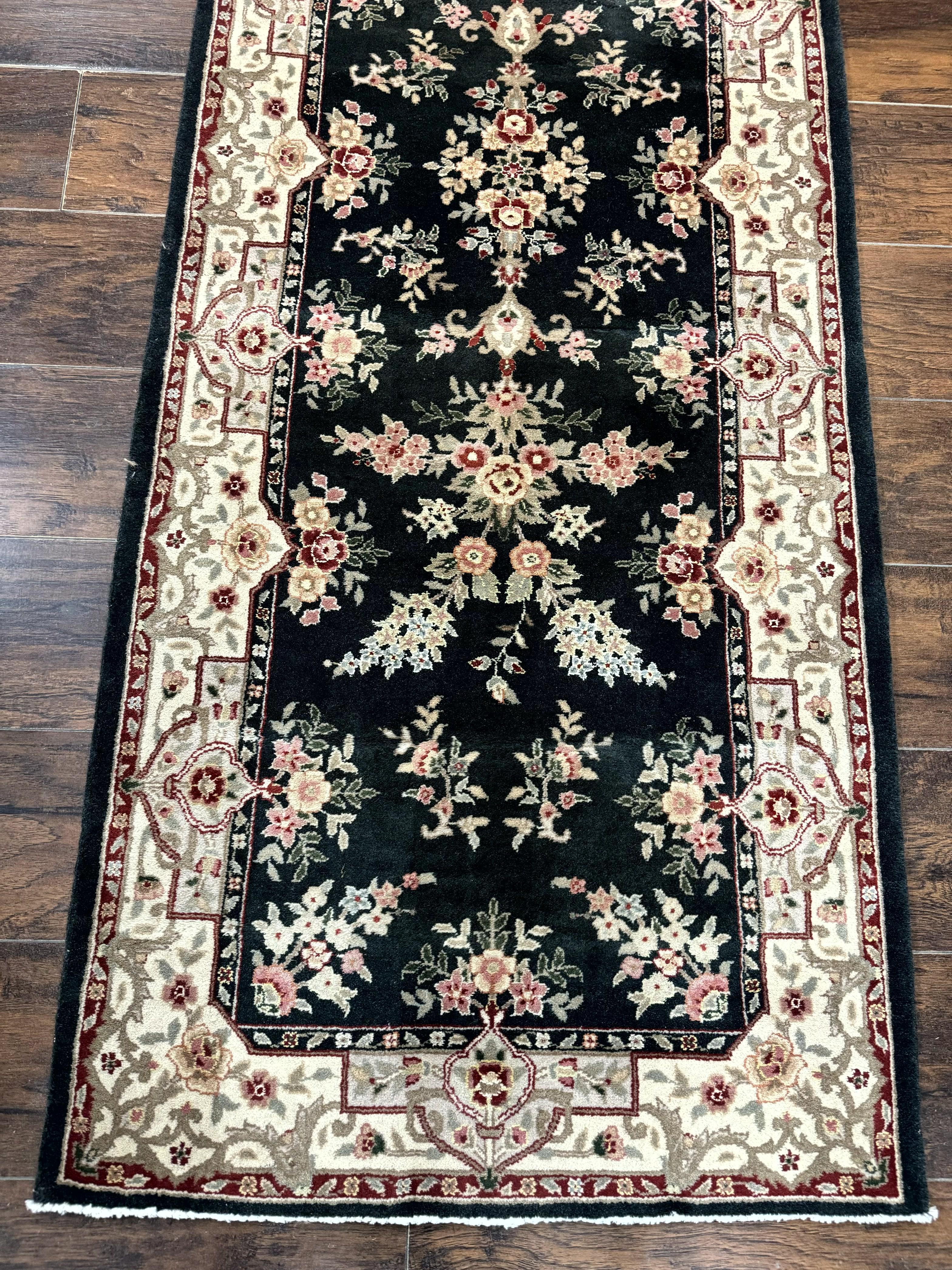 Long Pak Persian Runner Rug 2.7 x 21, Floral Allover, Dark Green and Beige, Handmade Wool Runner Rug, 21ft Runner for Hallway - Image 7