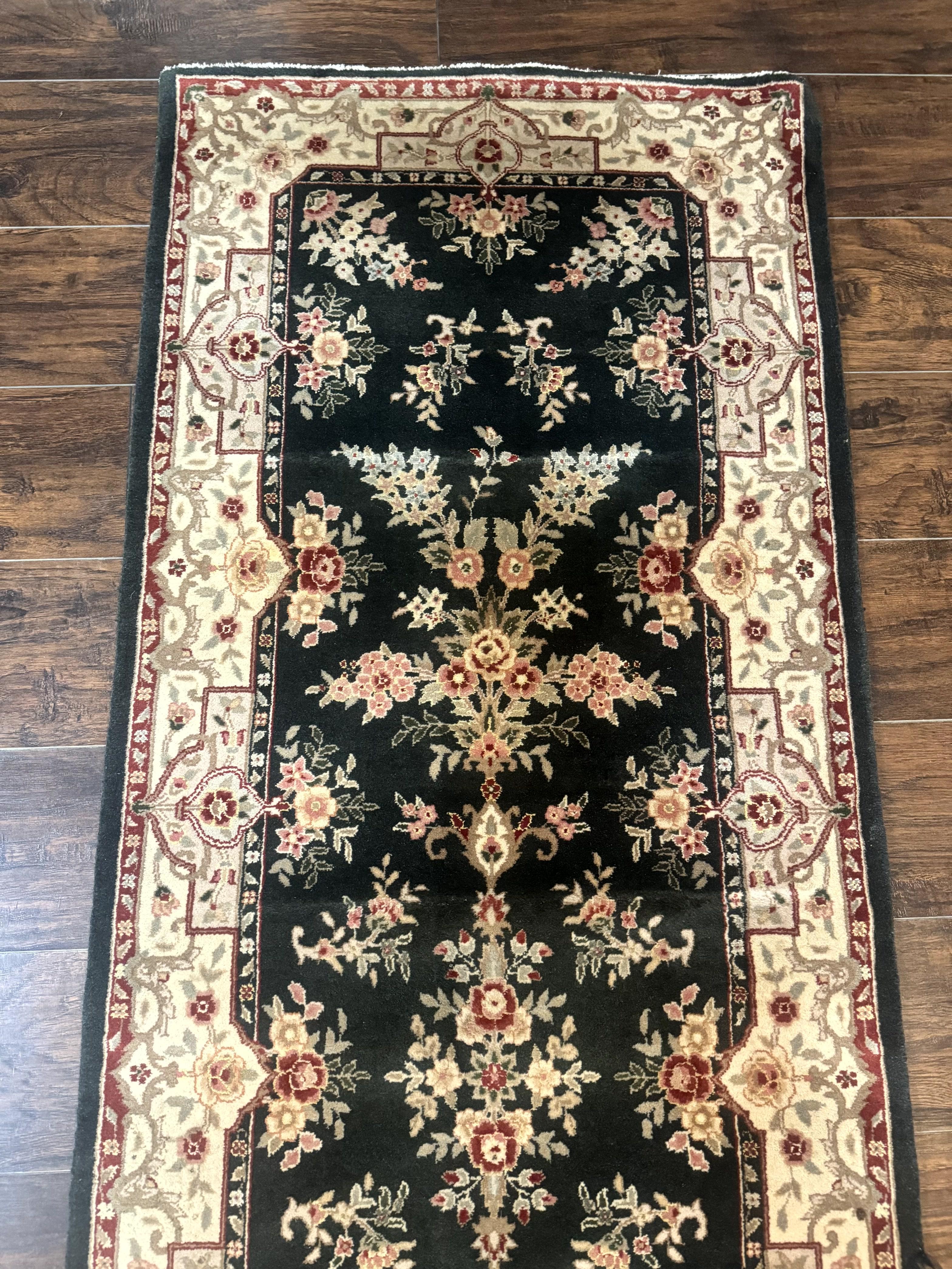 Long Pak Persian Runner Rug 2.7 x 21, Floral Allover, Dark Green and Beige, Handmade Wool Runner Rug, 21ft Runner for Hallway - Image 8