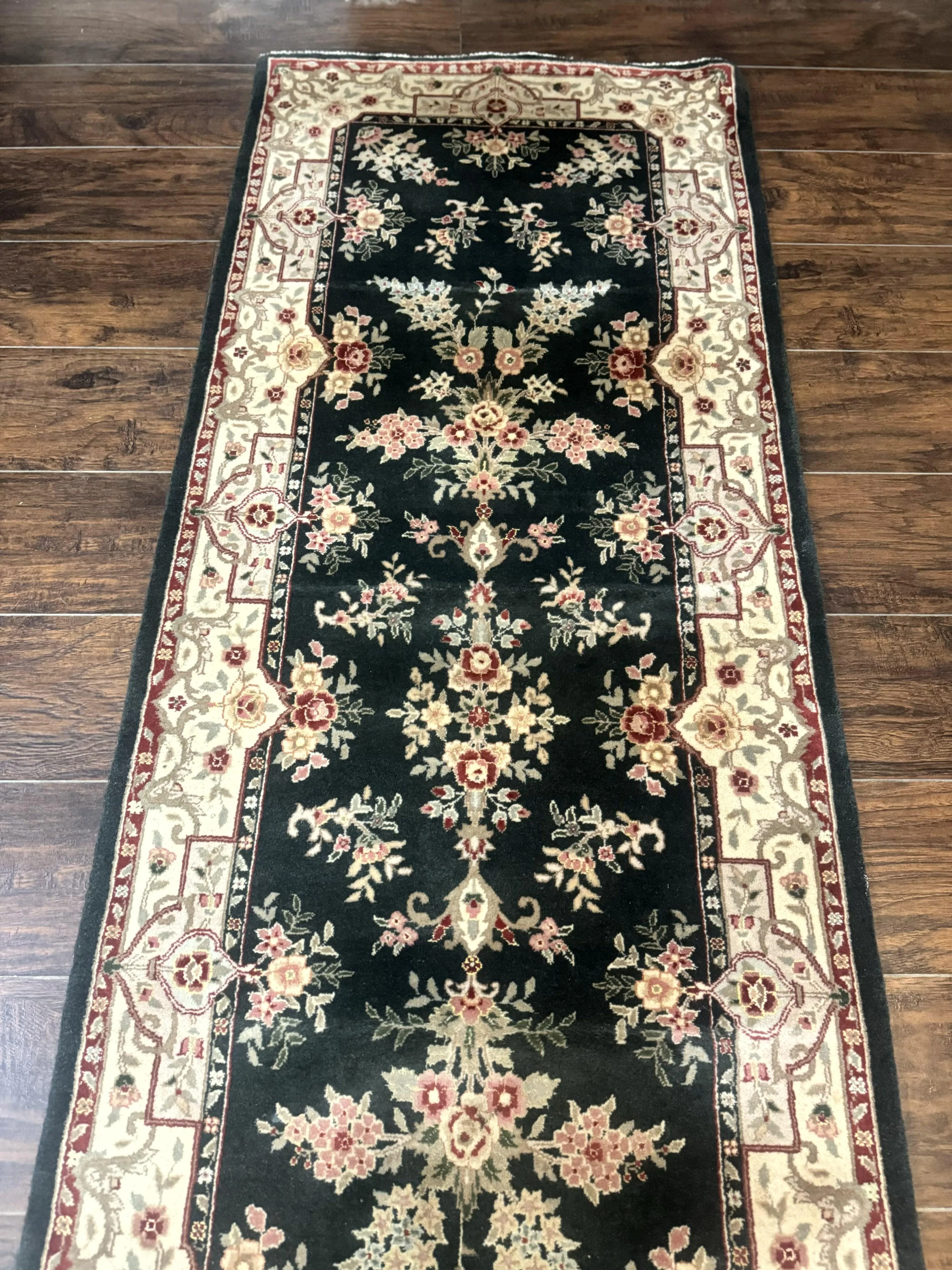 Long Pak Persian Runner Rug 2.7 x 21, Floral Allover, Dark Green and Beige, Handmade Wool Runner Rug, 21ft Runner for Hallway - Image 9