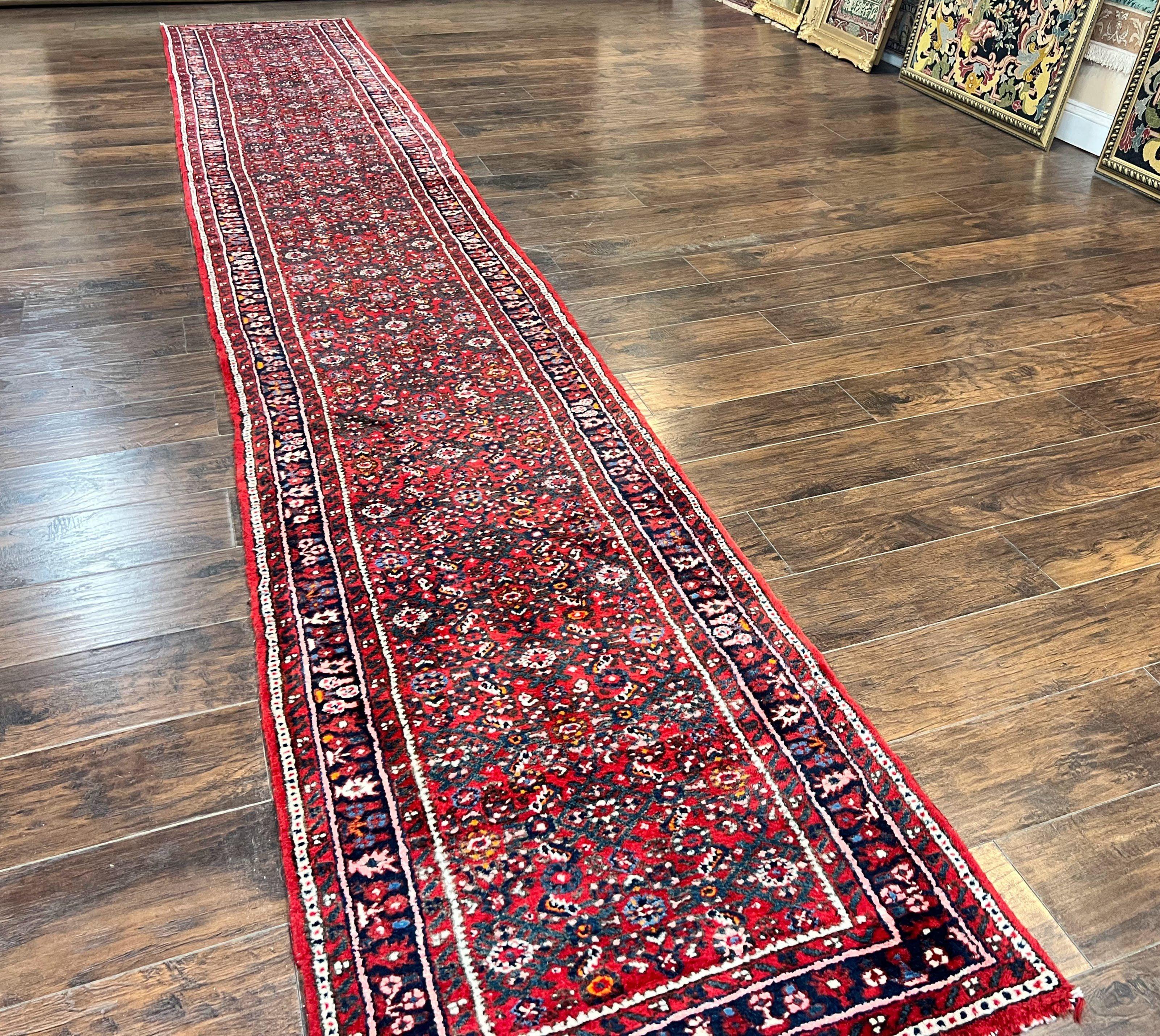 Long Persian Runner Rug 2.9 x 17, Red Handmade Wool Rug for Hallway, Antique Persian Carpet, 17ft Runner, Persian Hamadan Dargazine Rug - Image 11