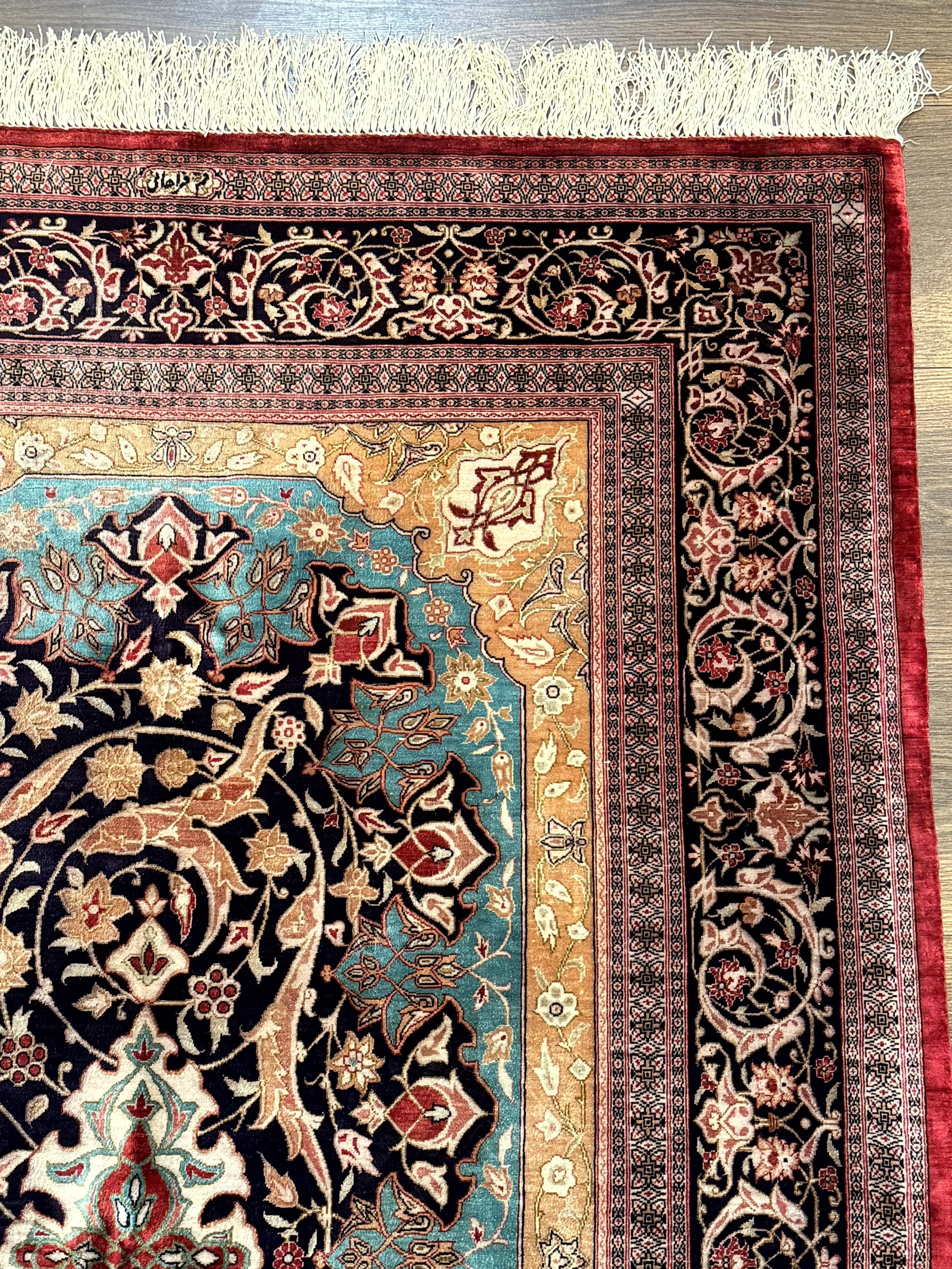 Magnificent Persian Qum Silk Rug 3x5, Exceptionally Fine 780 KPSI, Signed, Rare - Image 7