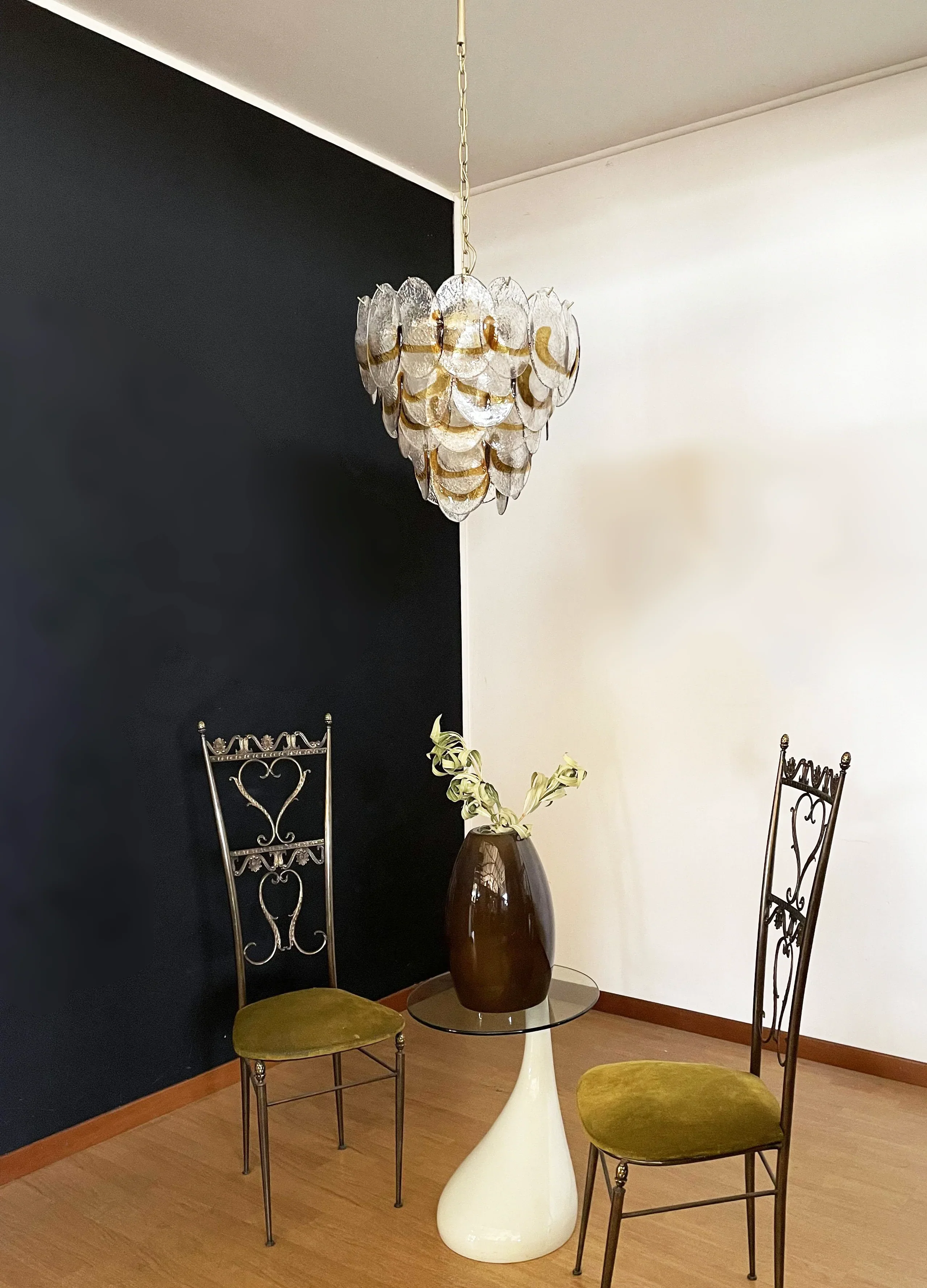 Mazzega Murano Transparent Amber Glasses Chandelier - Image 7