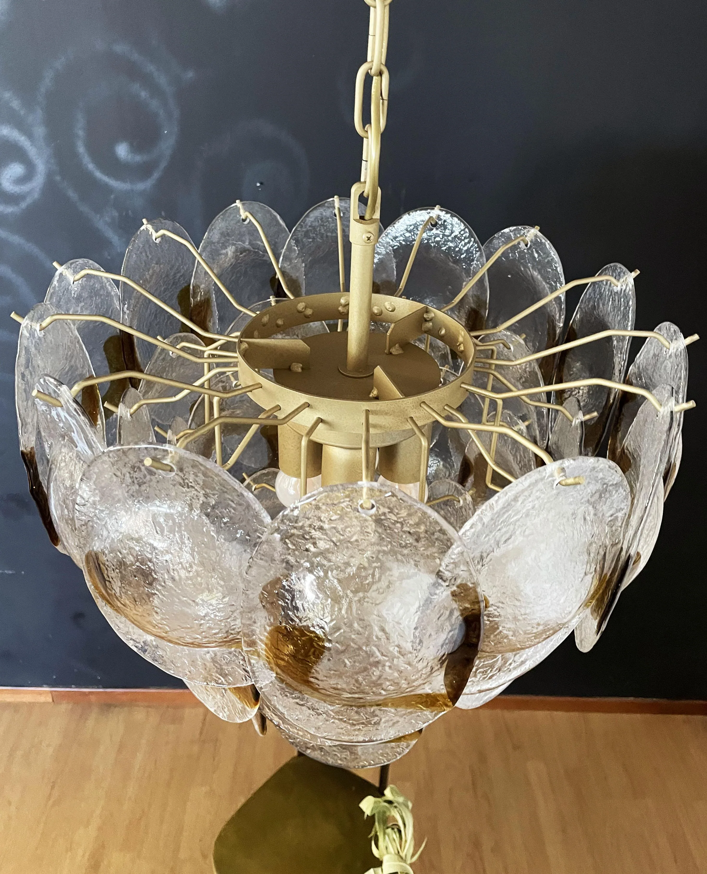 Mazzega Murano Transparent Amber Glasses Chandelier - Image 9
