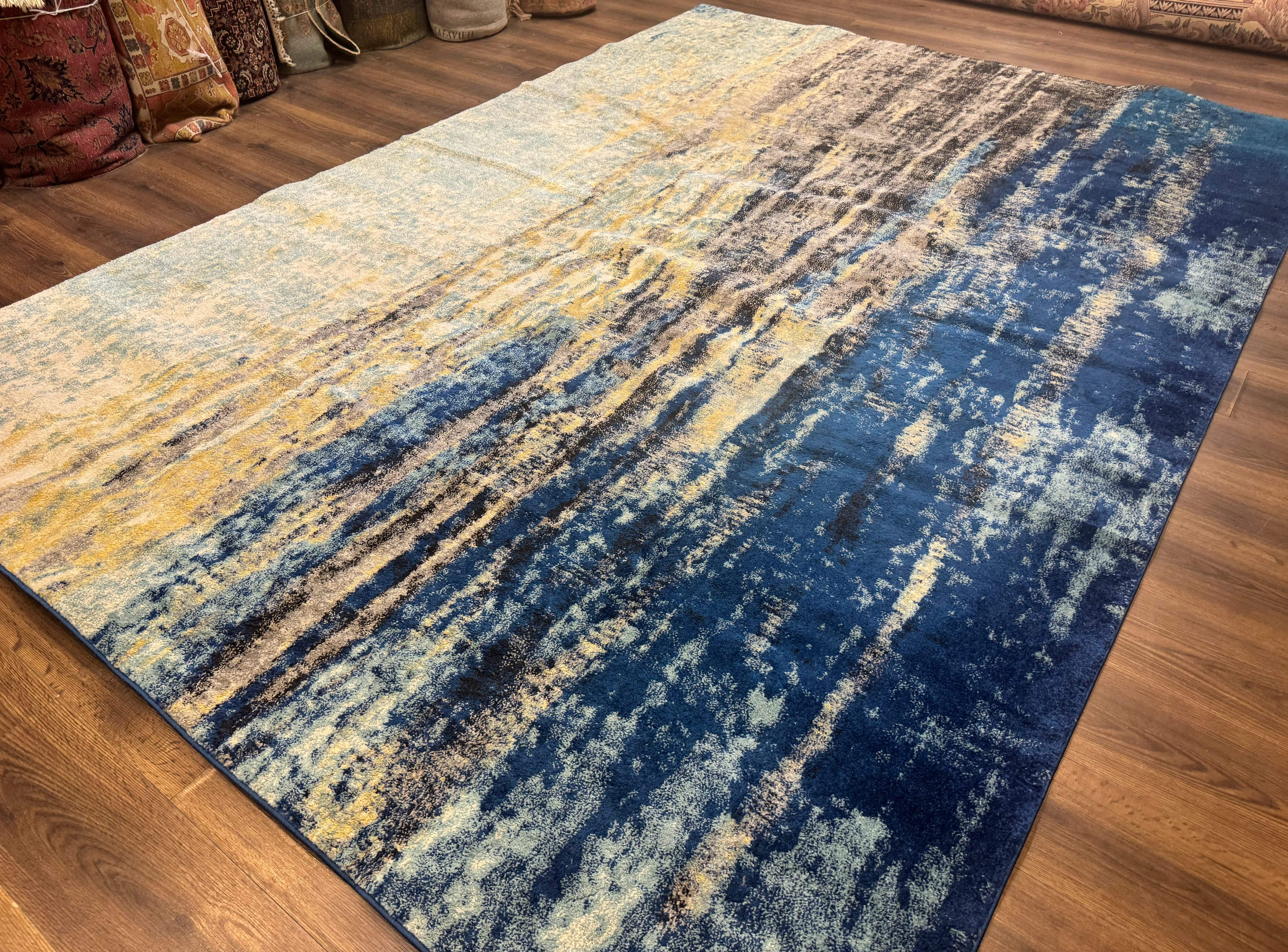 Modern Abstract Blue Area Rug 8x11 ft - Image 2