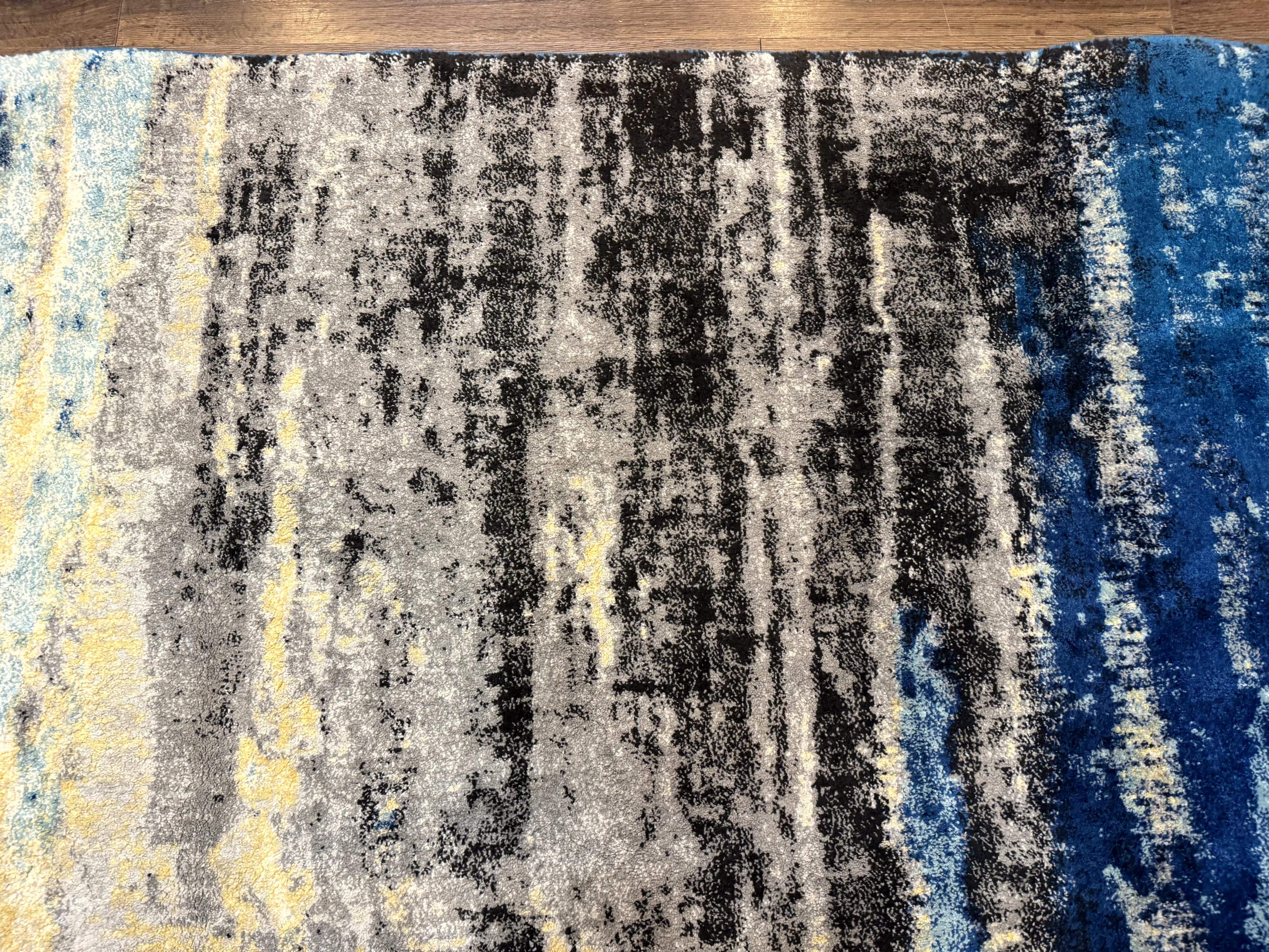 Modern Abstract Blue Area Rug 8x11 ft - Image 3