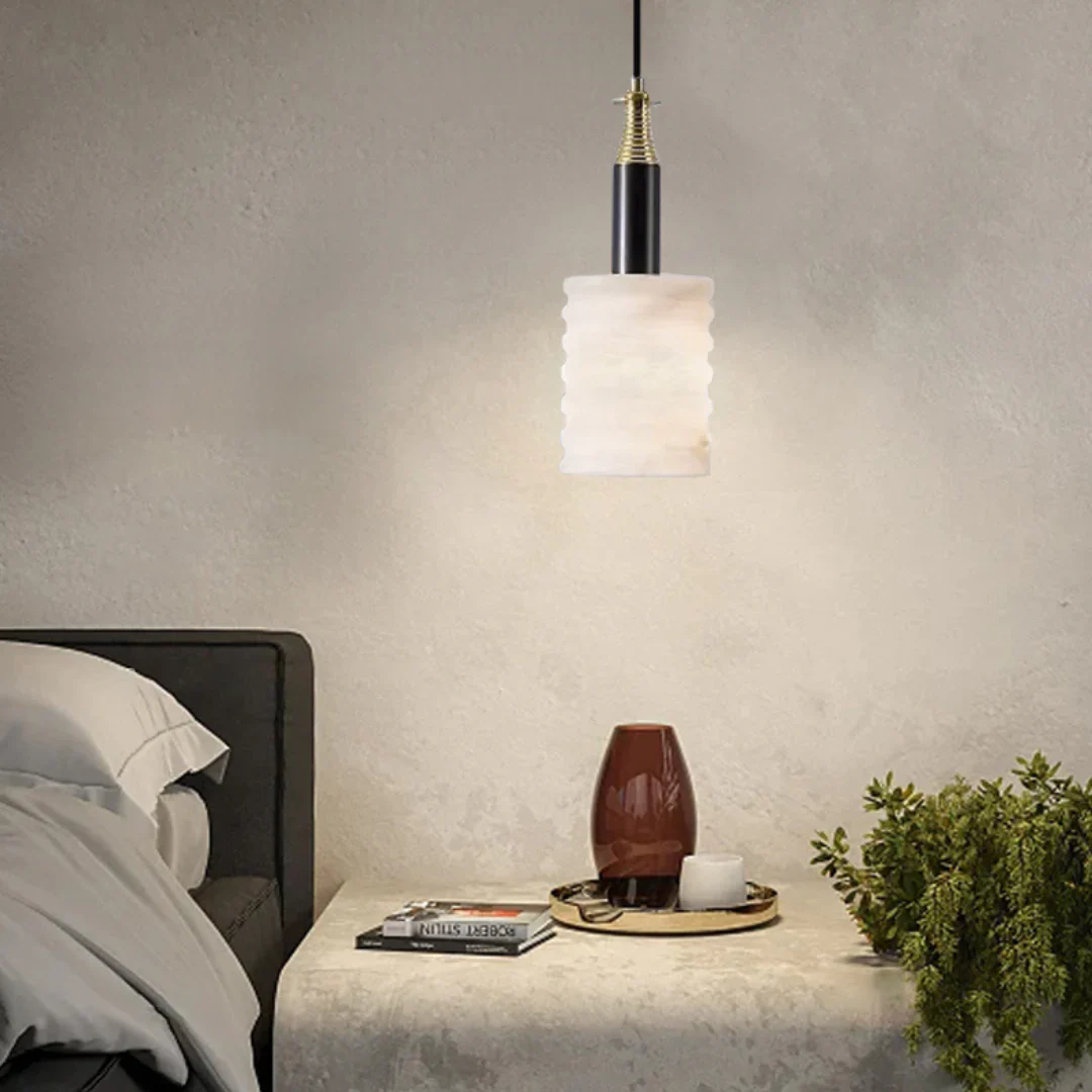 Modern Cylindrical Alabaster Pendant Lamp - Image 11