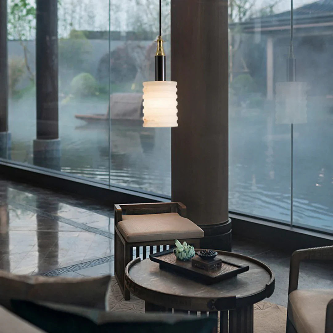 Modern Cylindrical Alabaster Pendant Lamp - Image 13