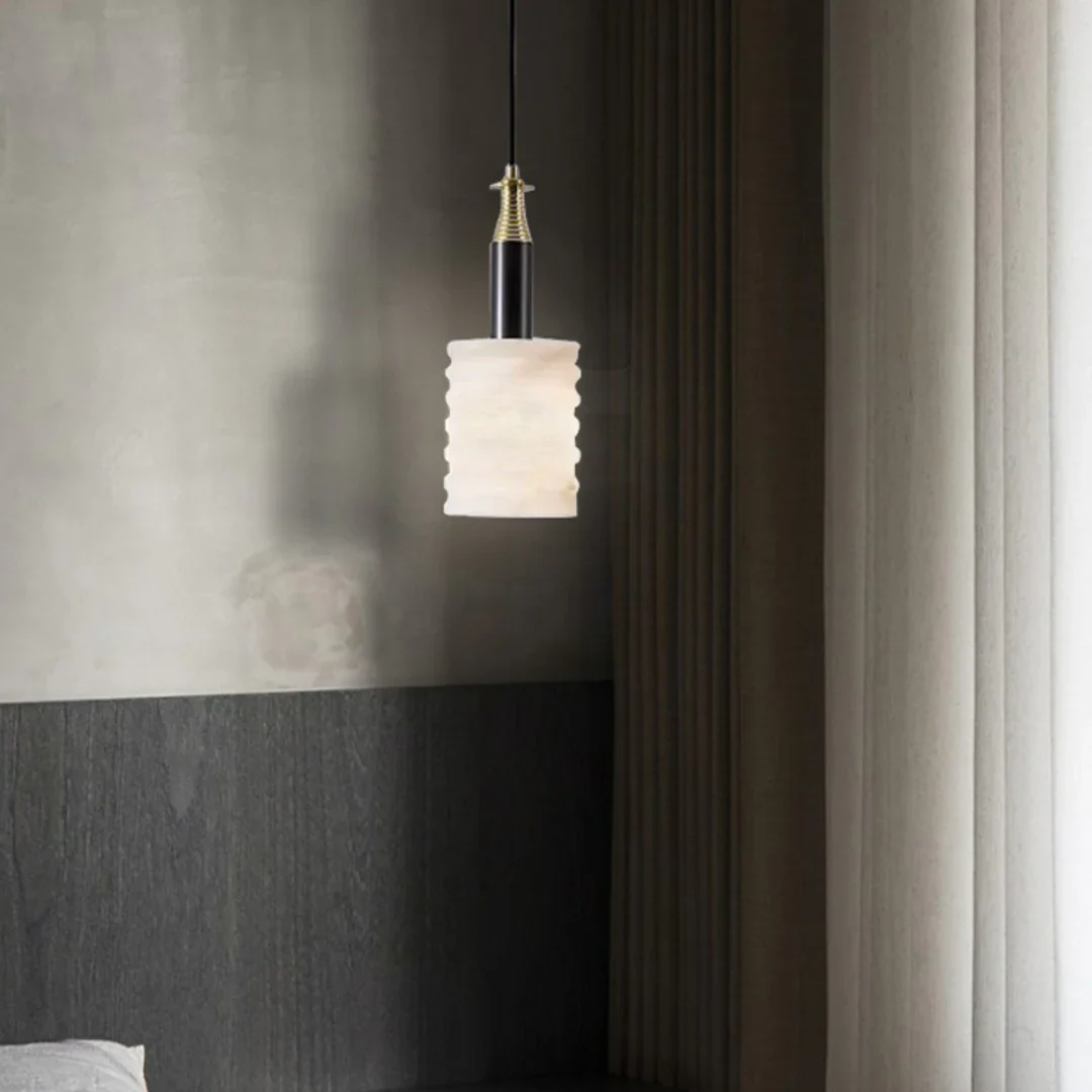 Modern Cylindrical Alabaster Pendant Lamp - Image 14