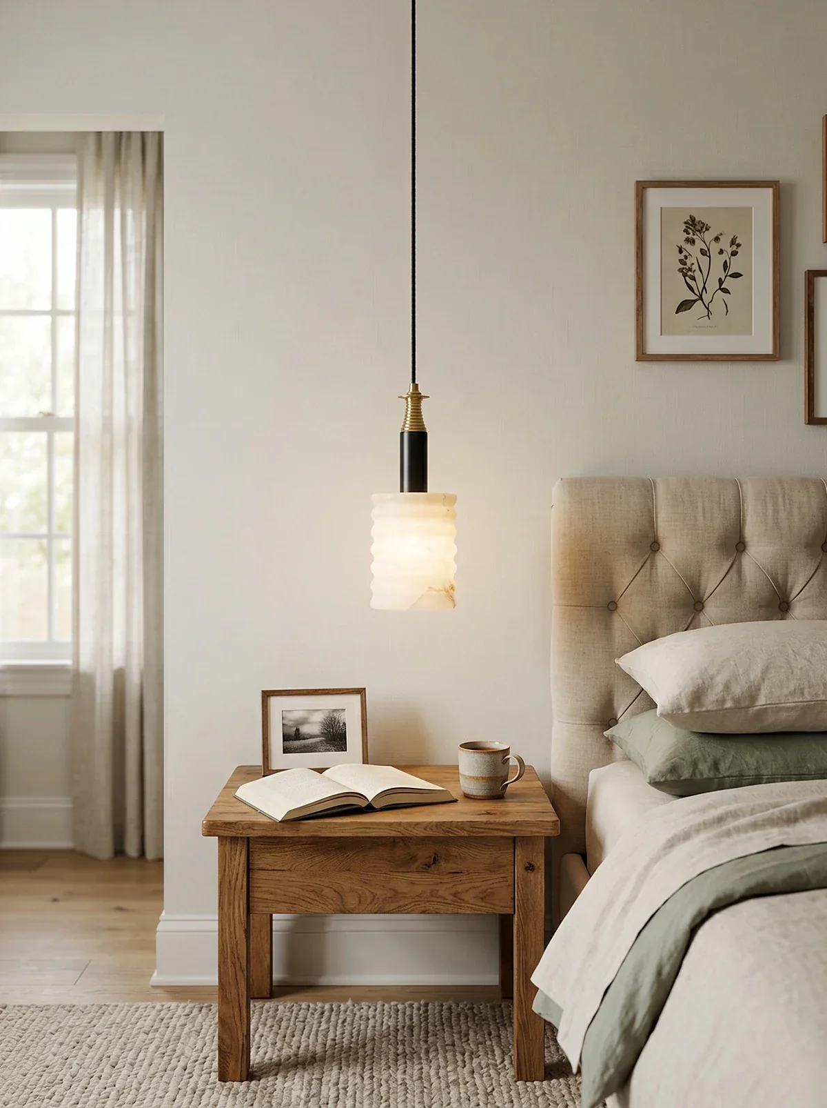 Modern Cylindrical Alabaster Pendant Lamp - Image 2