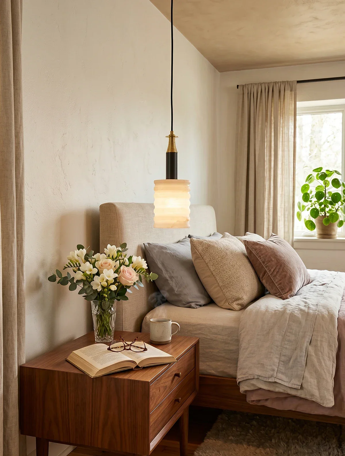 Modern Cylindrical Alabaster Pendant Lamp - Image 3