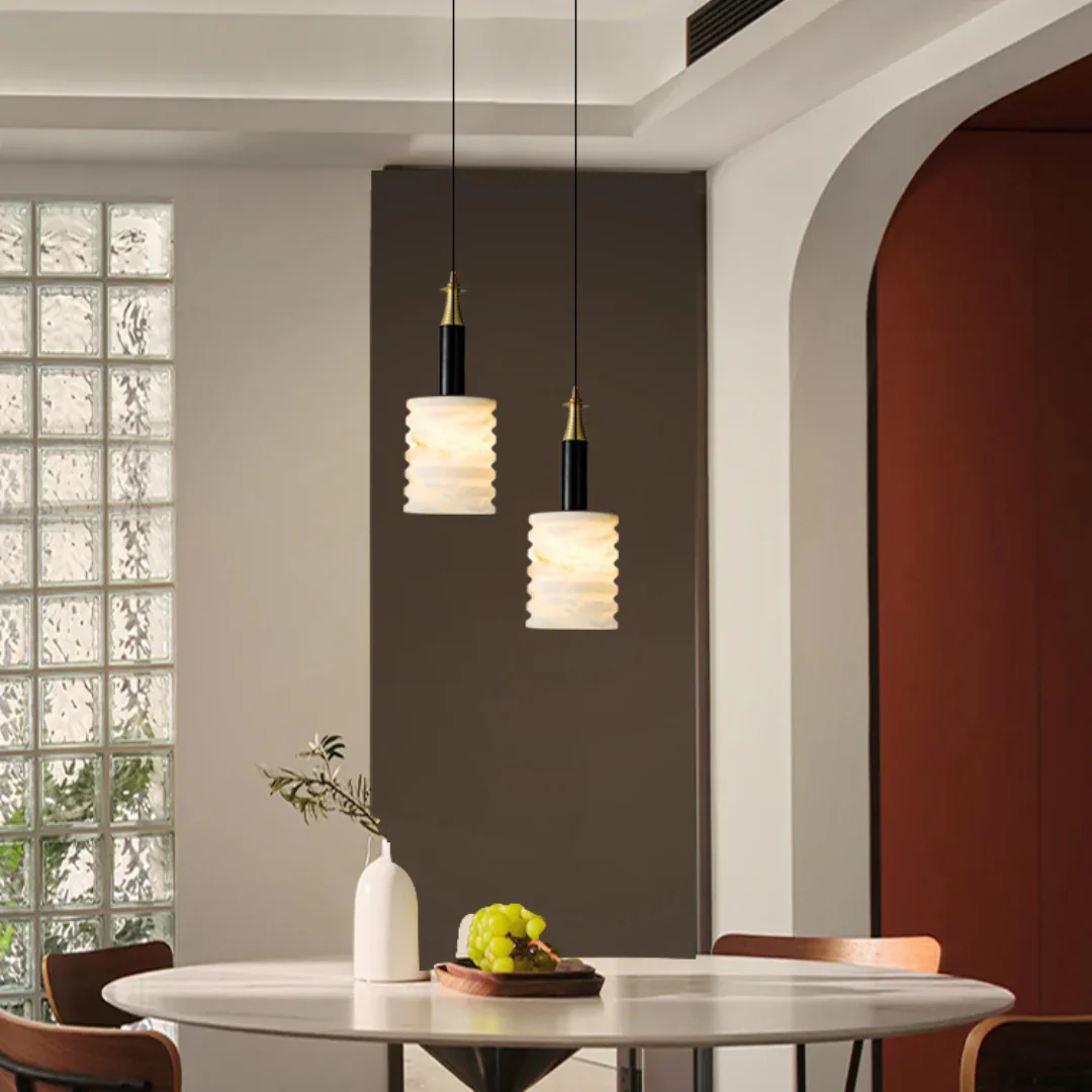 Modern Cylindrical Alabaster Pendant Lamp - Image 8