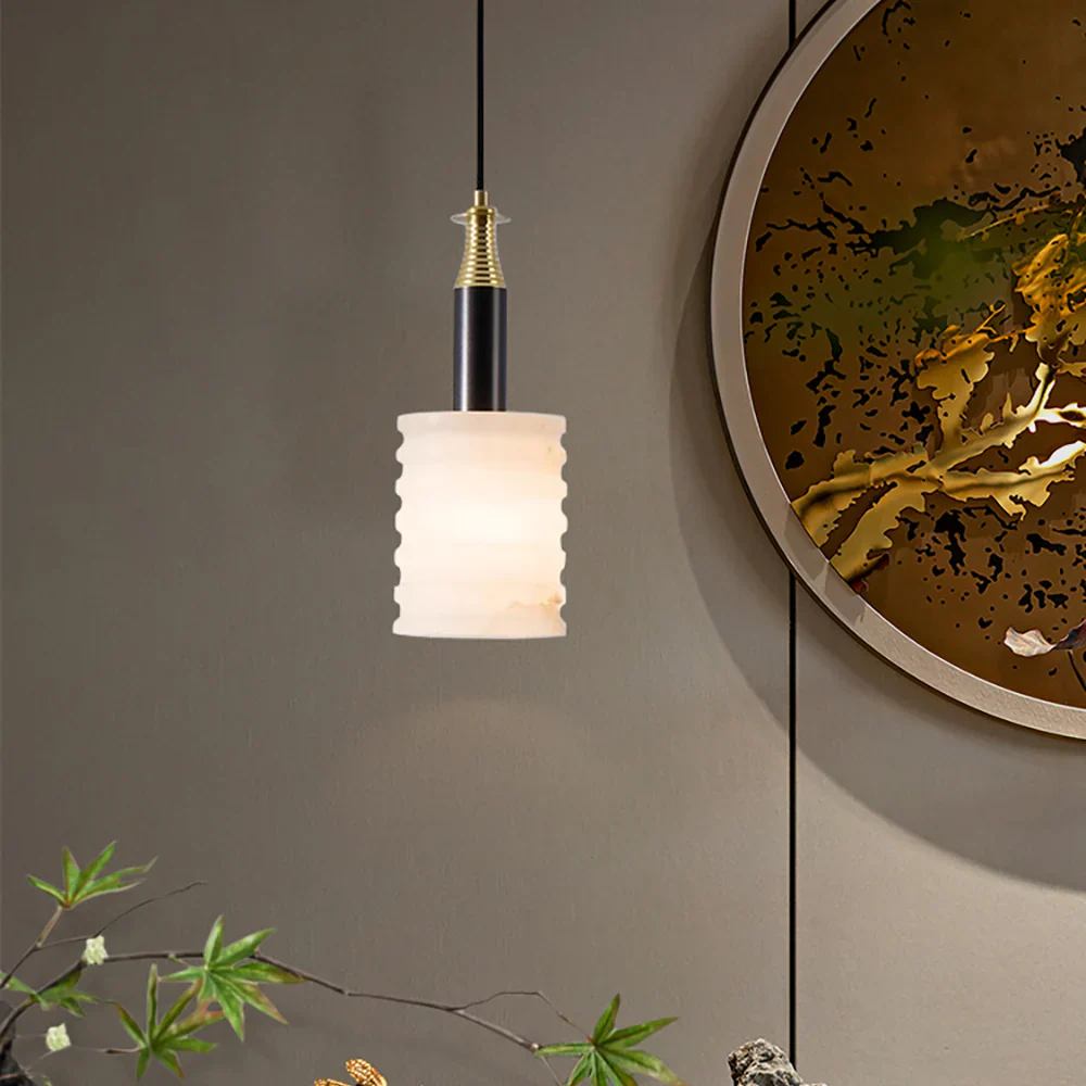 Modern Cylindrical Alabaster Pendant Lamp - Image 9