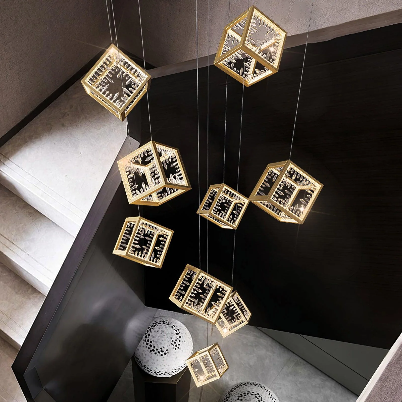 Modern Gold Cube Crystal Chandelier - Image 10
