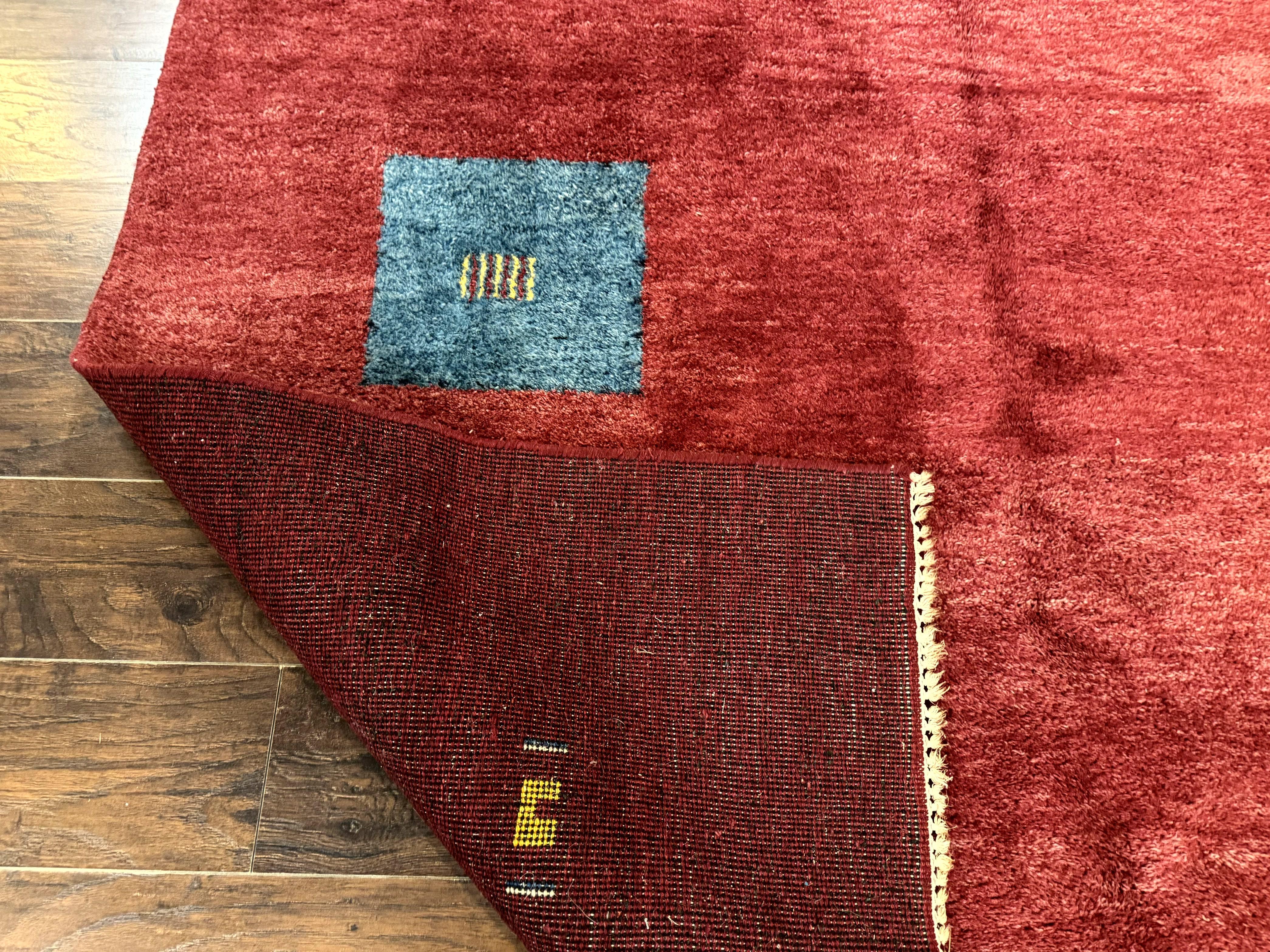 Modern Indo Persian Gabbeh Rug 7x10, Red, Tribal Area Rug - Image 10