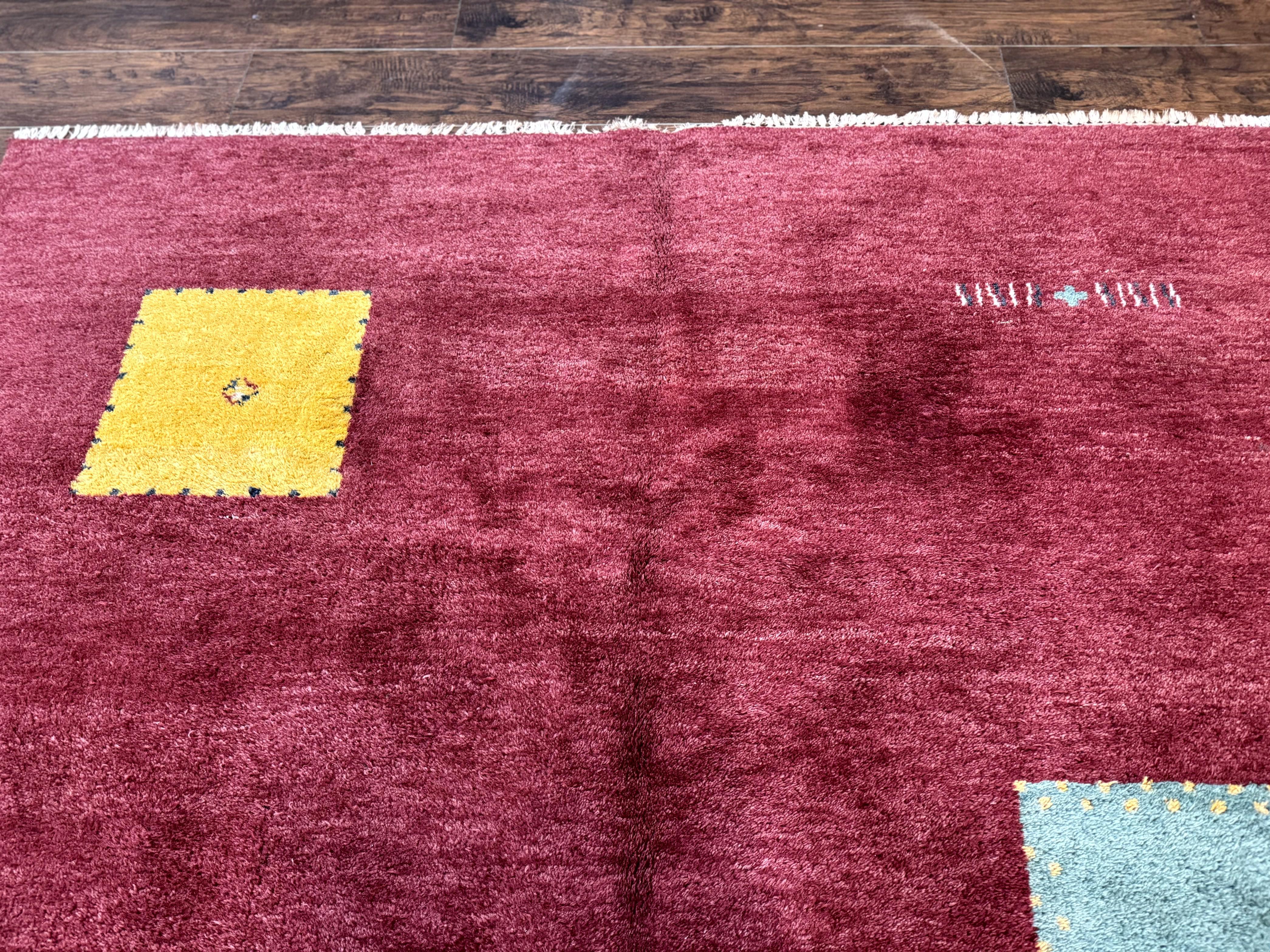 Modern Indo Persian Gabbeh Rug 7x10, Red, Tribal Area Rug - Image 3