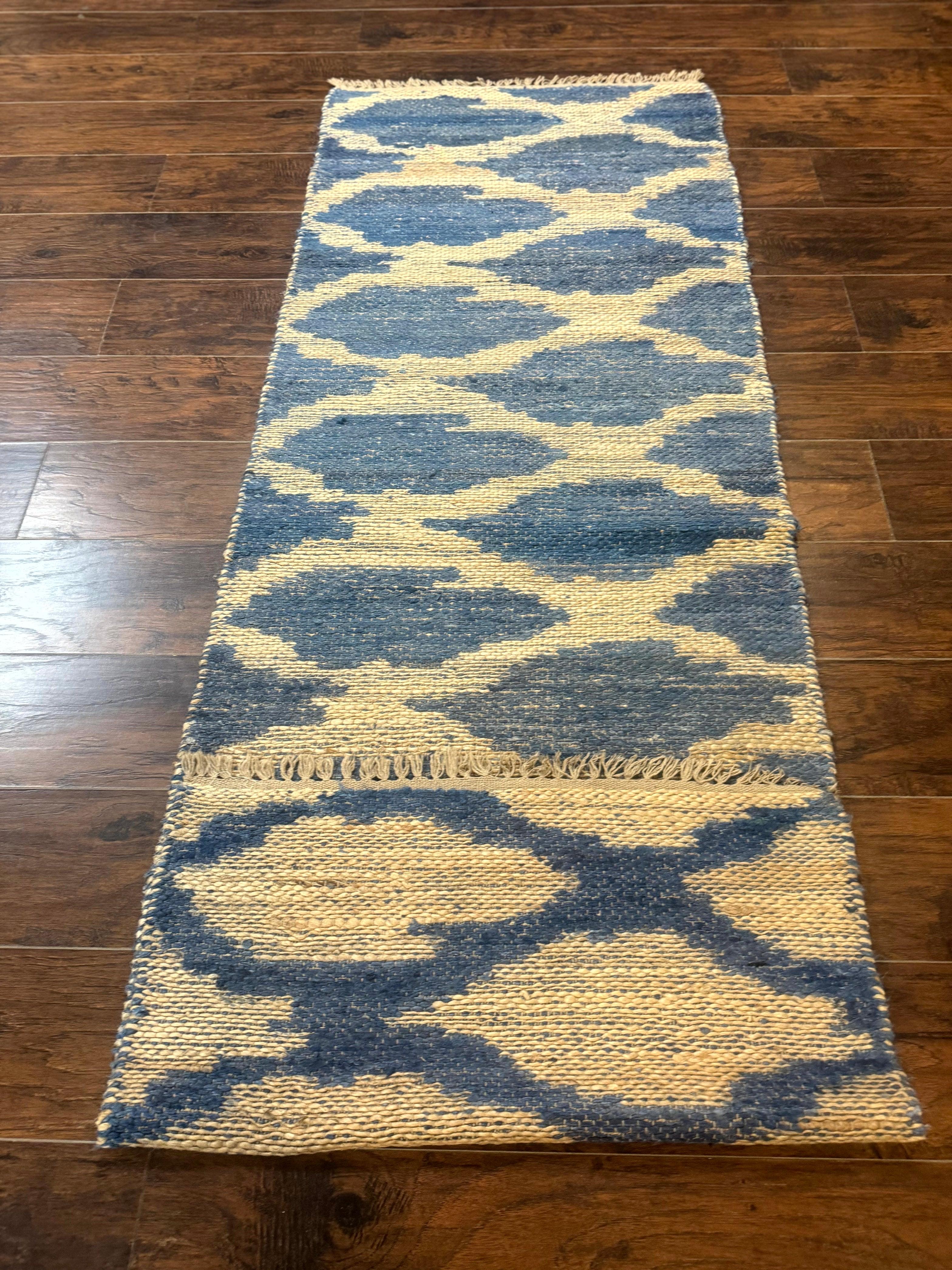 Modern Jute Runner Rug 2.9 x 7.9, Beige and Blue, Handwoven, Kaleen Rug - Image 4