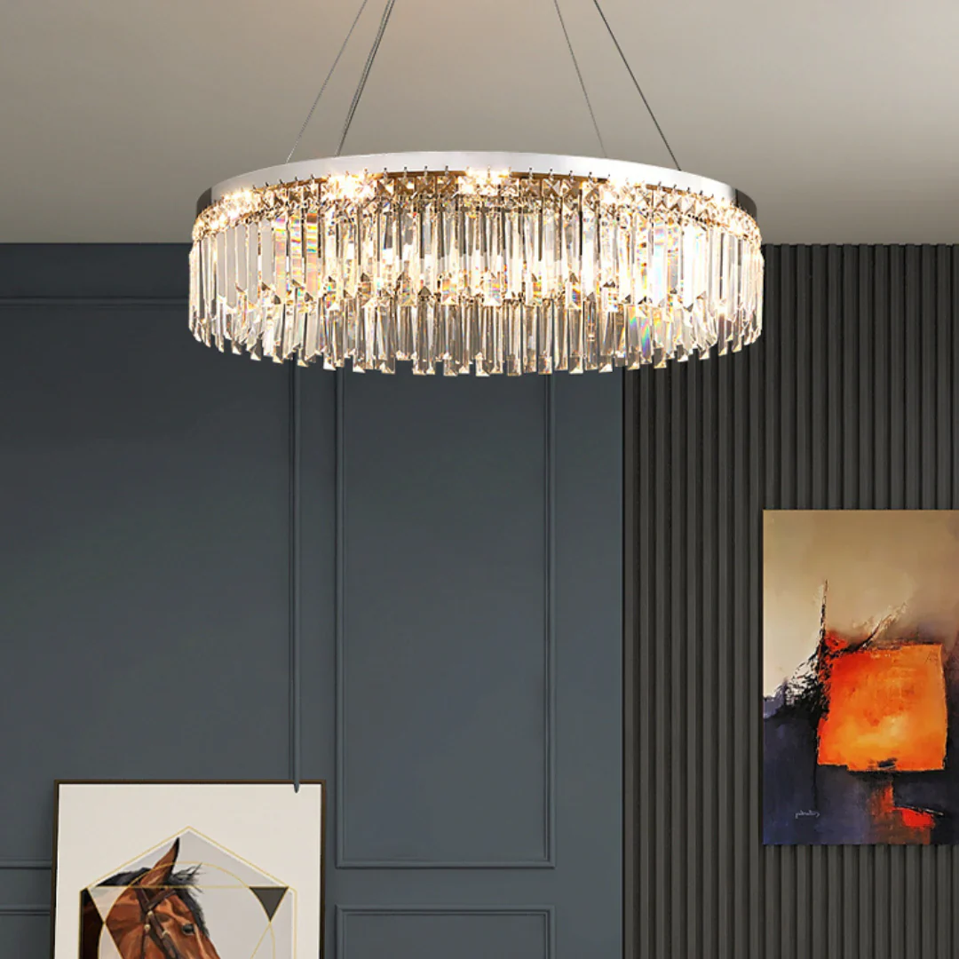 Silver Round Rectangle Crystal Chandelier - Image 4