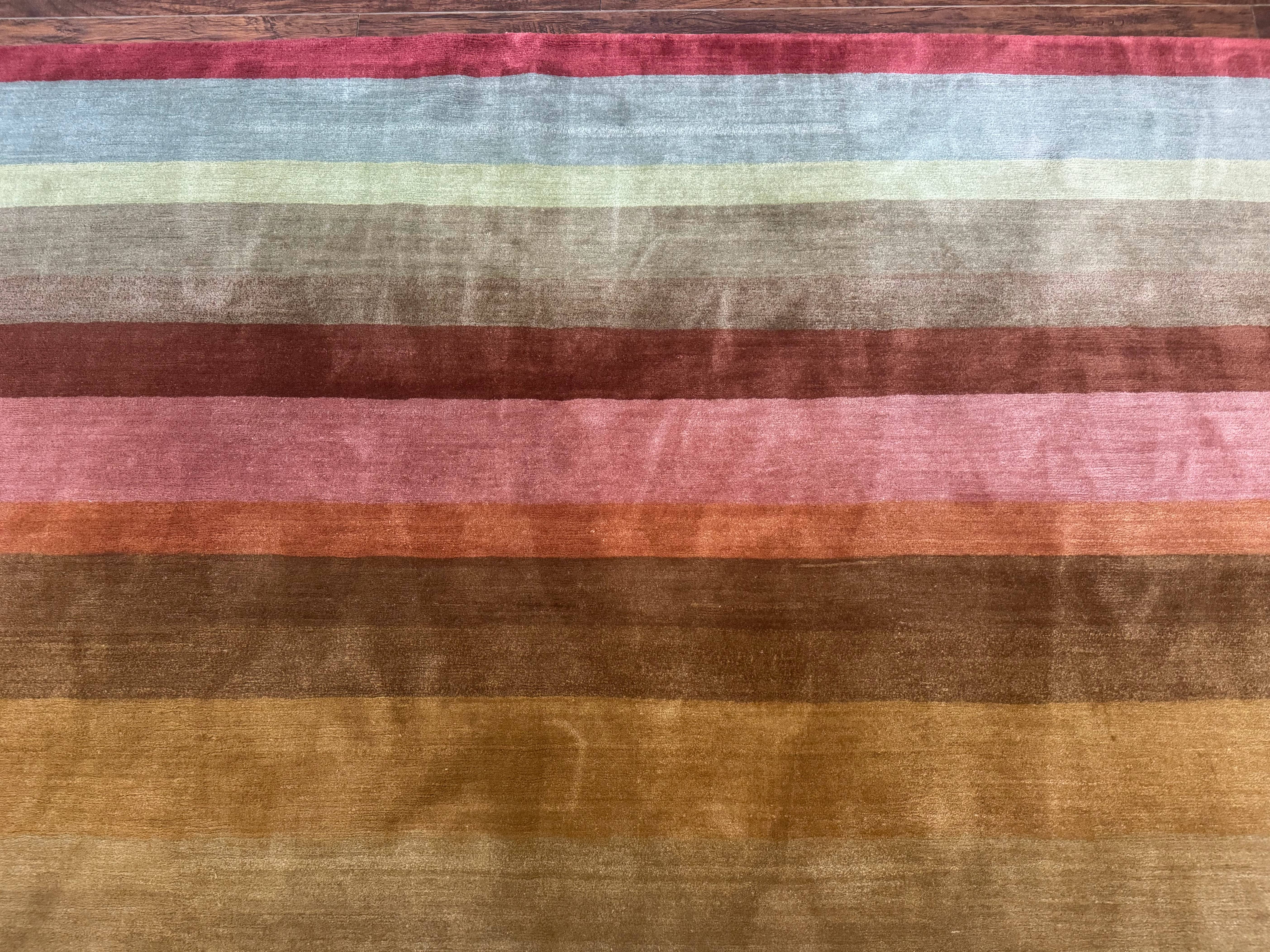 Modern Persian Gabbeh Rug 8x10, Multicolor Stripes, Soft Thick Wool Pile - Image 3