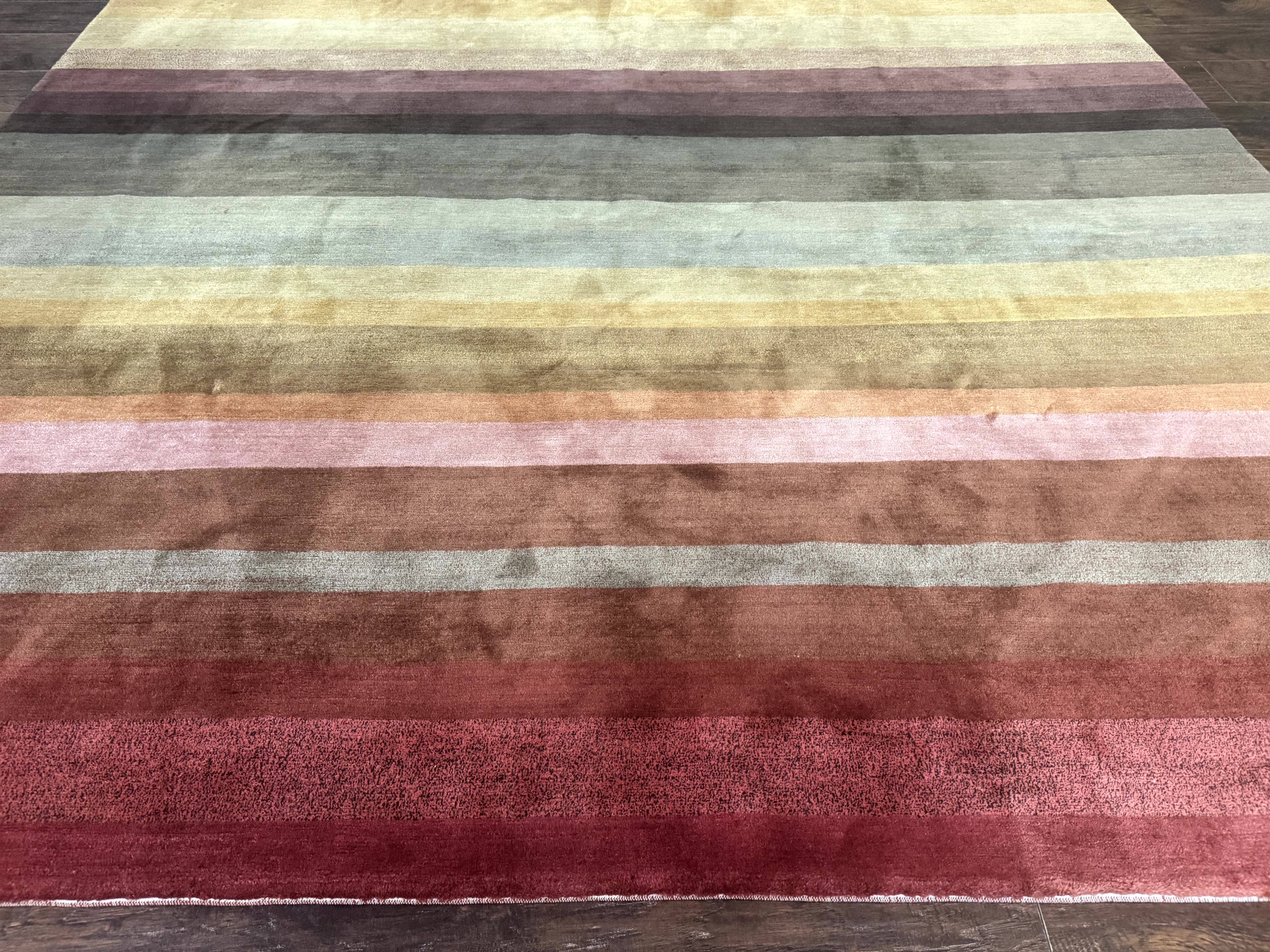 Modern Persian Gabbeh Rug 8x10, Multicolor Stripes, Soft Thick Wool Pile - Image 5