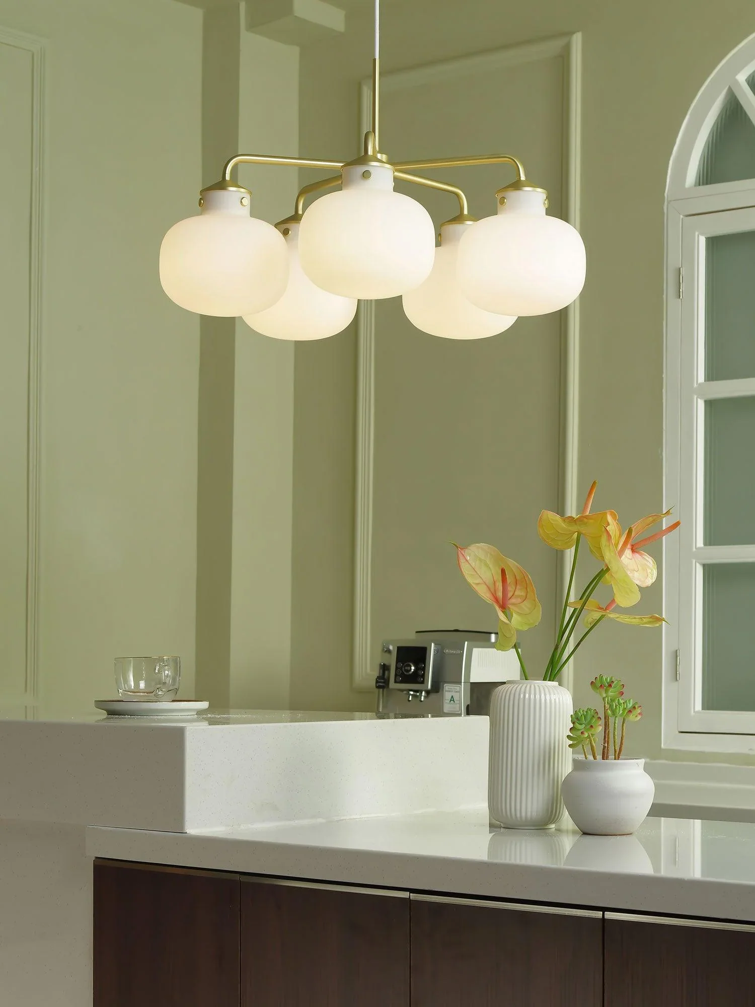 Modern Raito Opal Glass Chandelier - Image 9