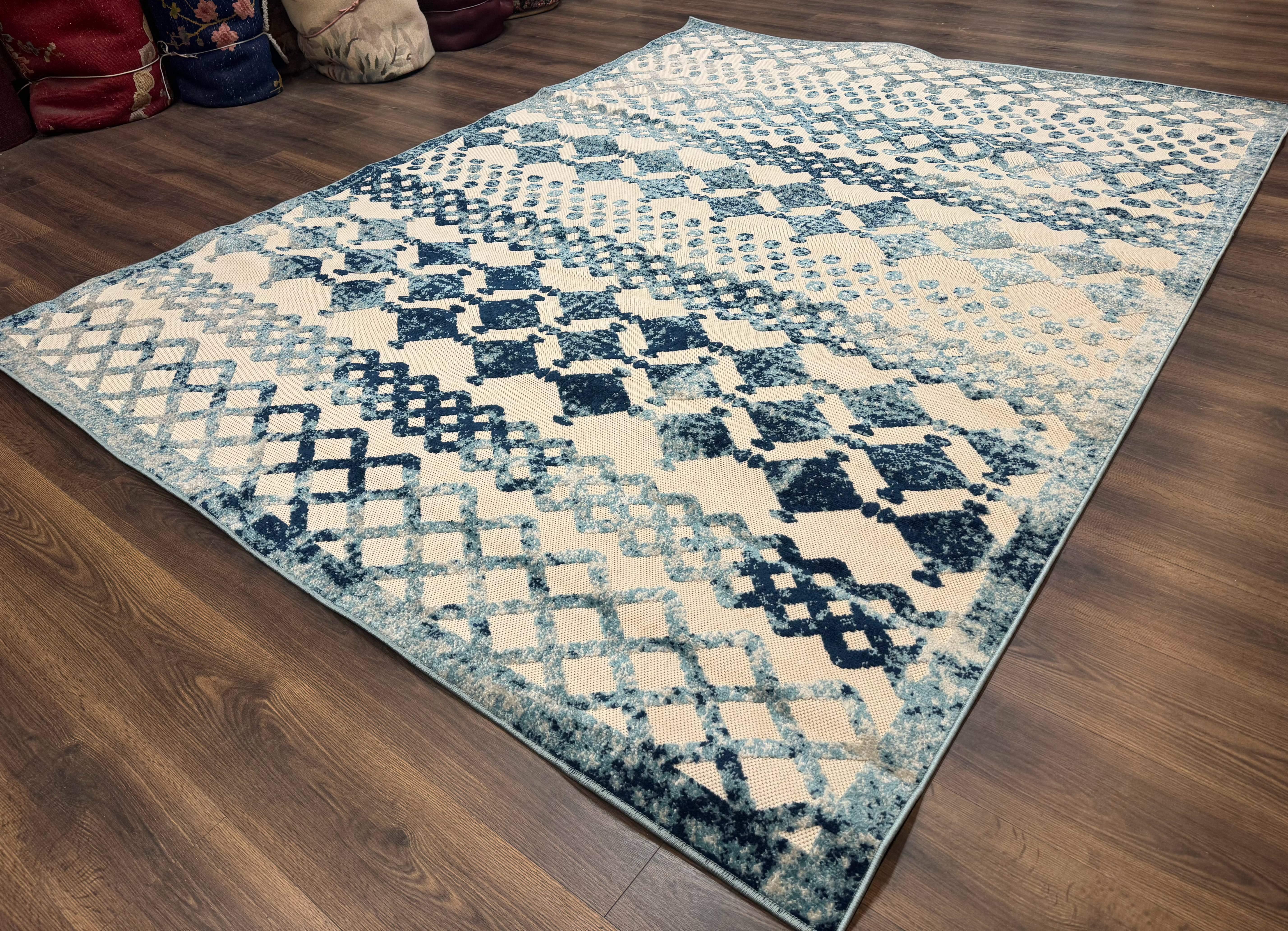 Modern Rug 8x10, Abstract Rug, Oat and Blue, Raised Pattern, Modway Rug Collection - Image 2