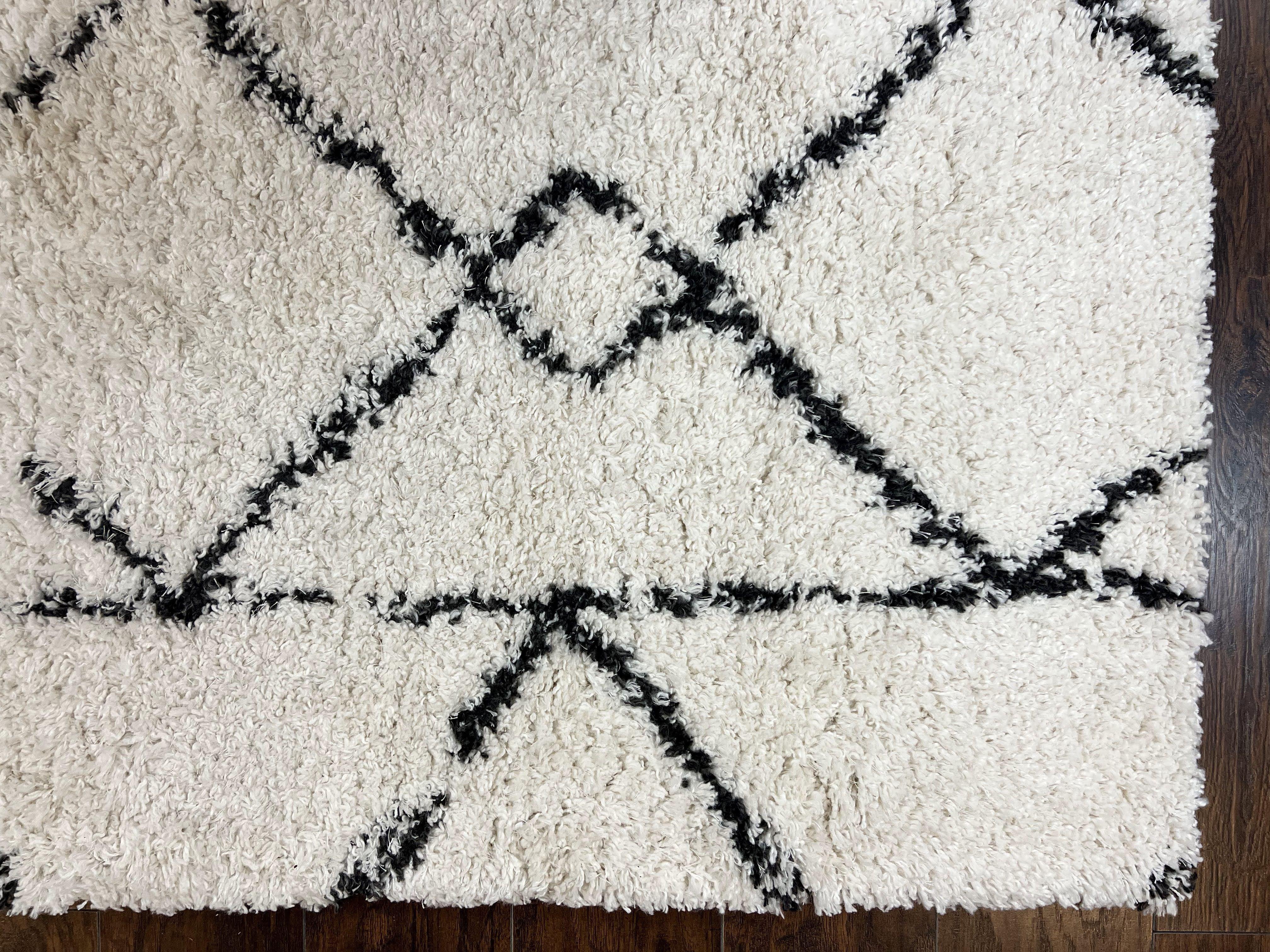 Modern Shag Rug 5x7, Ivory and Black Area Rug 5 x 7 ft - Image 9