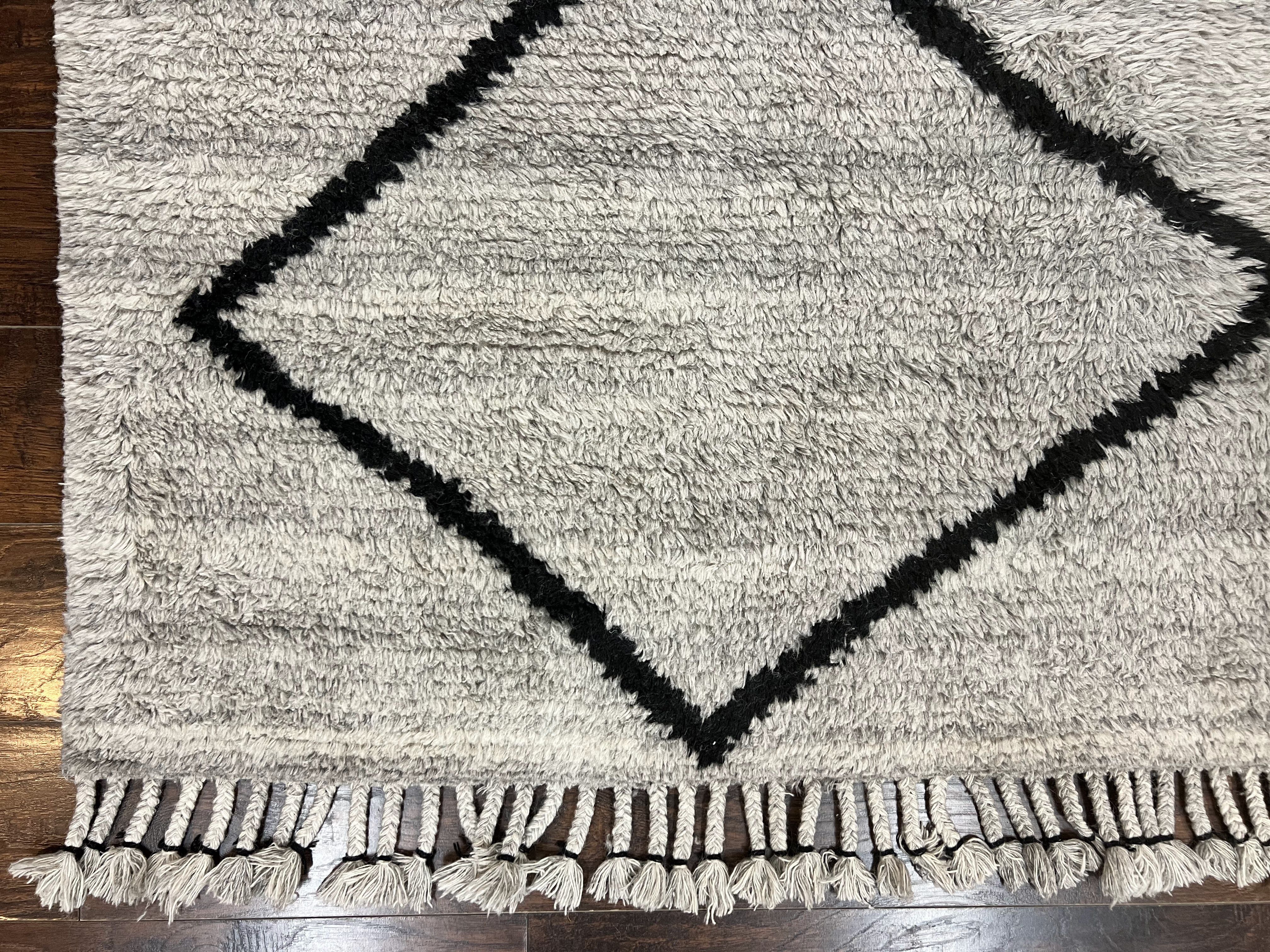 Modern Shag Rug 8x10, Gray and Black, Wool and Cotton, Lulu and Georgia, Handmade Indian Shag Rug - Image 8