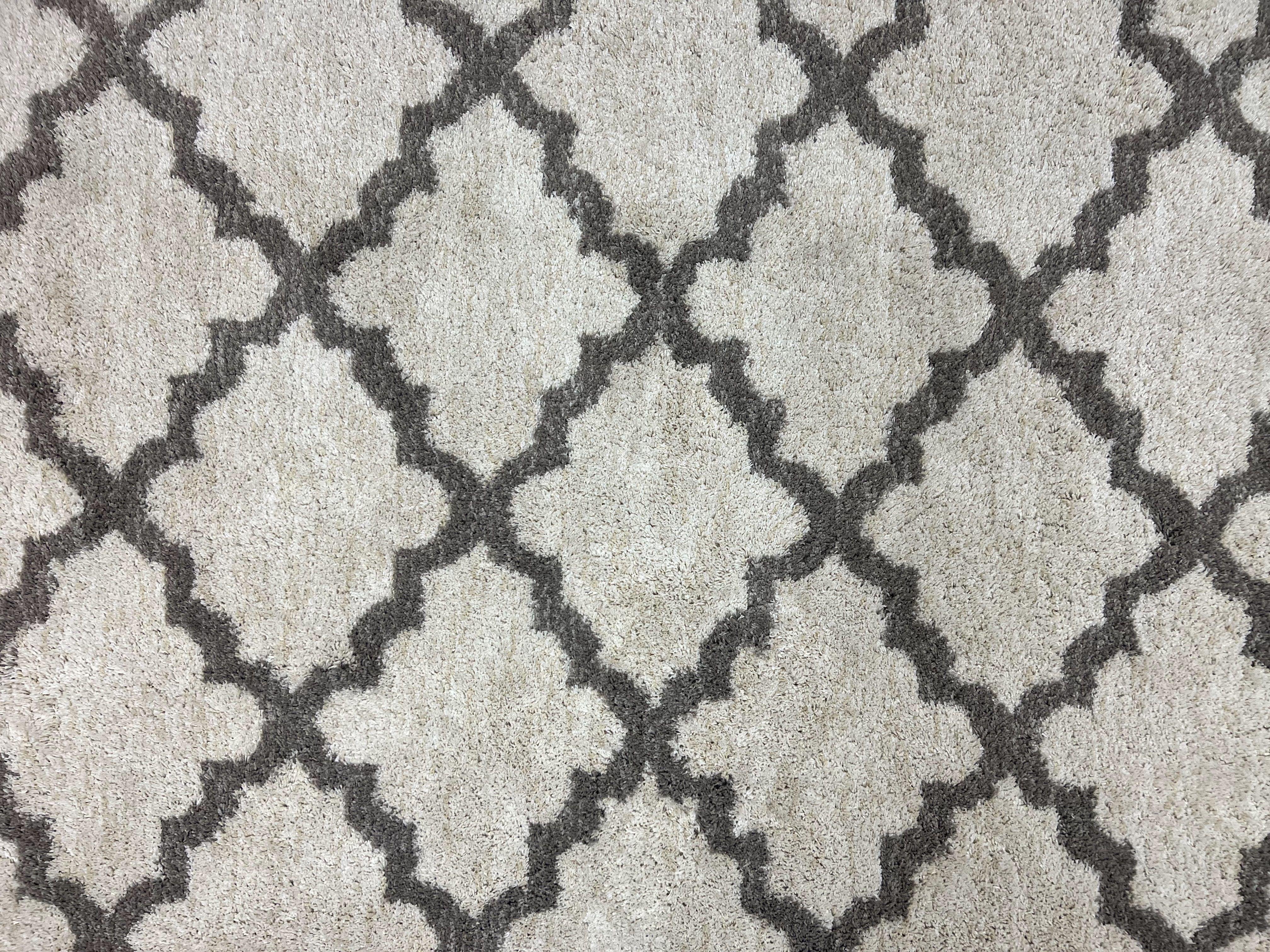 Modern Shag Rug, Ivory and Gray, Diamond Panel Design, Room Sized Area Rug - Image 3