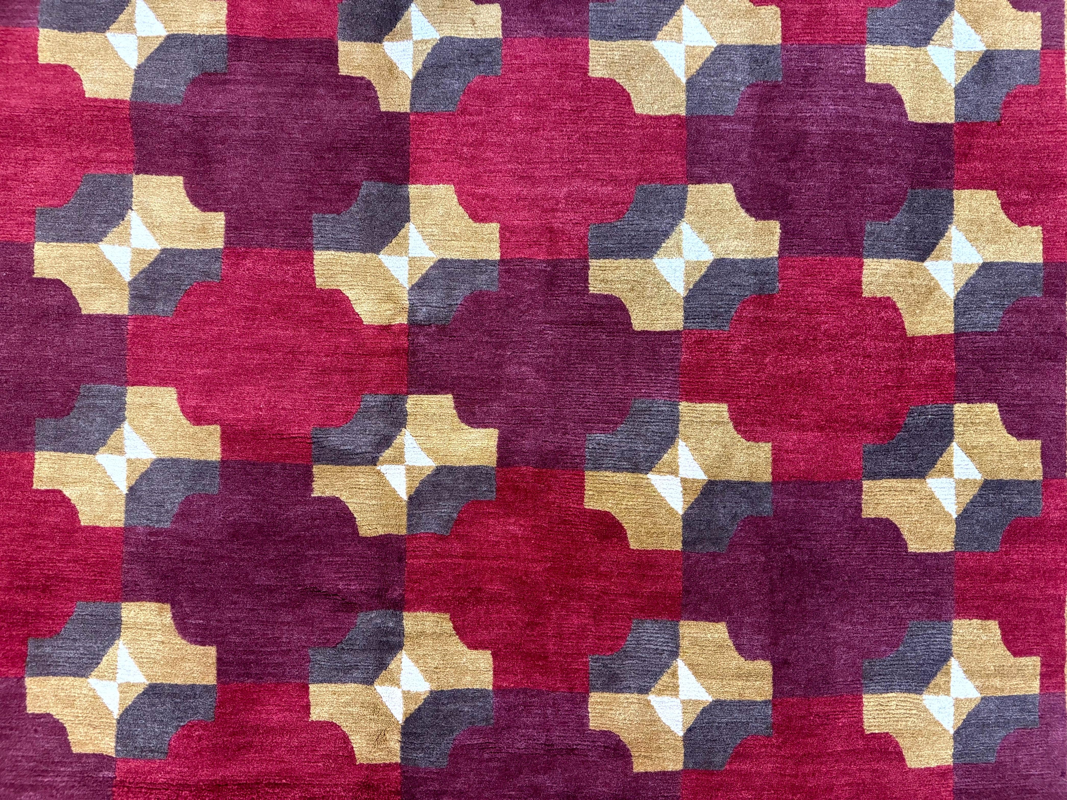 Modern Tibetan Rug 5 x 6.8, Wool, Red, Allover Pattern, Nepali Rug, Abstract Rug, Handmade Area Rug - Image 9