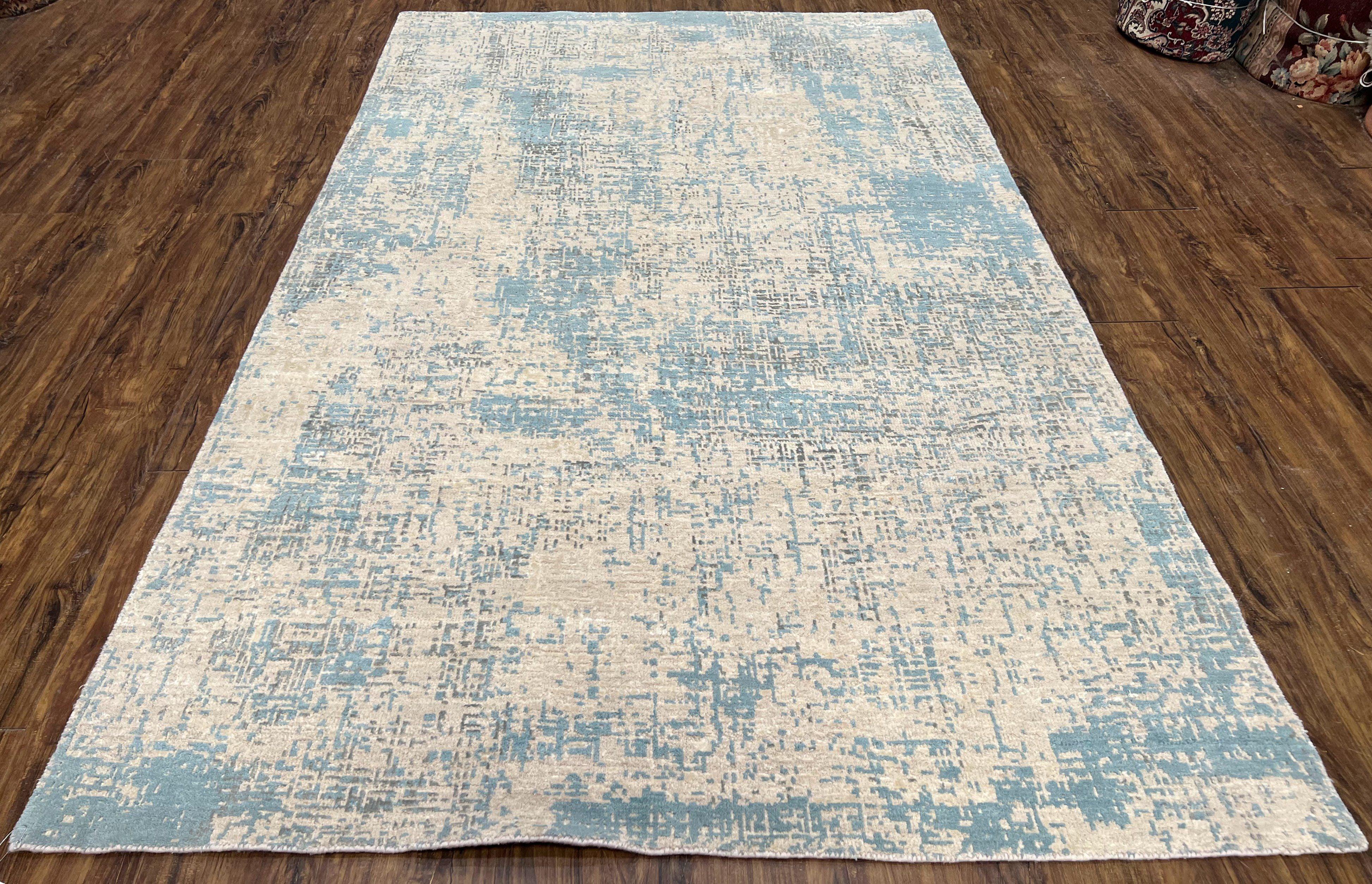Modern Tibetan Rug 5x8 ft Light Blue and Gray Carpet, Contemporary Wool Rug, Handmade Nepali Rug, Raised Pattern, Tibet Area Rug, Nepal Rug - Image 11