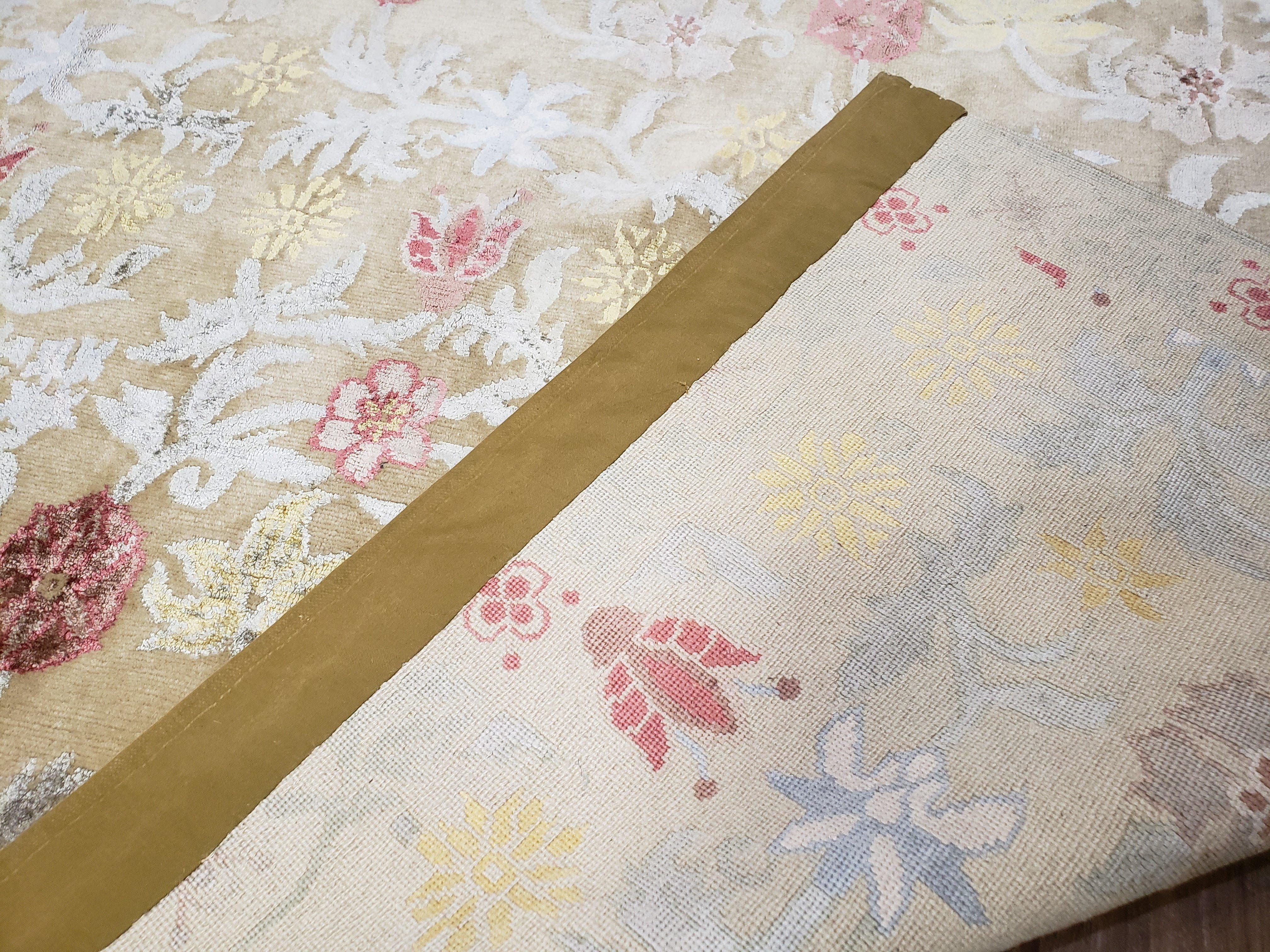 Modern Tibetan Rug 6x9, Wool and Silk Tibetan Rug, Handmade Tibetan Rug, Silk Flowers, Contemporary Rug, Soft Rug, Tibetan Area Rug, Tan - Image 10