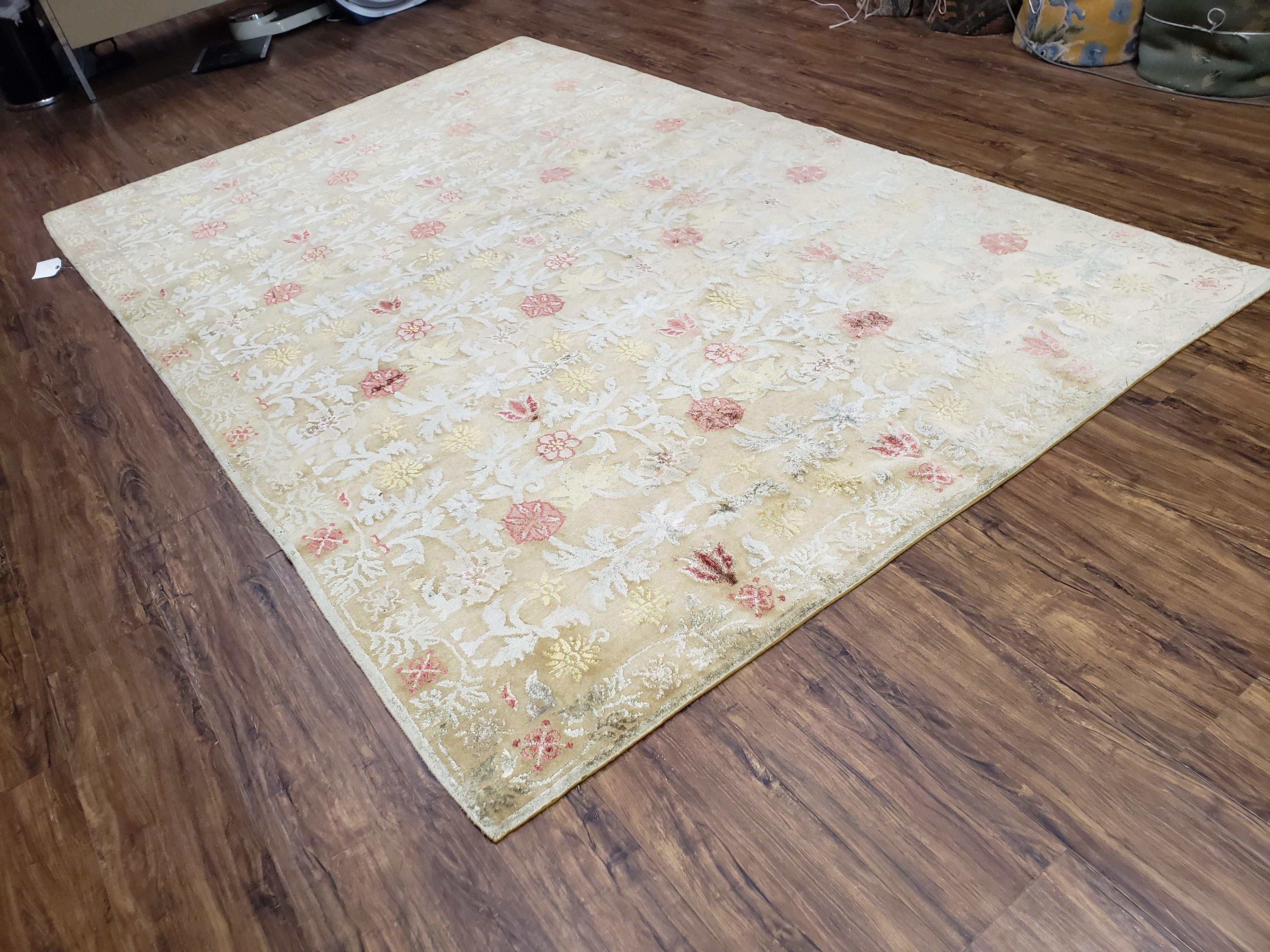 Modern Tibetan Rug 6x9, Wool and Silk Tibetan Rug, Handmade Tibetan Rug, Silk Flowers, Contemporary Rug, Soft Rug, Tibetan Area Rug, Tan - Image 11