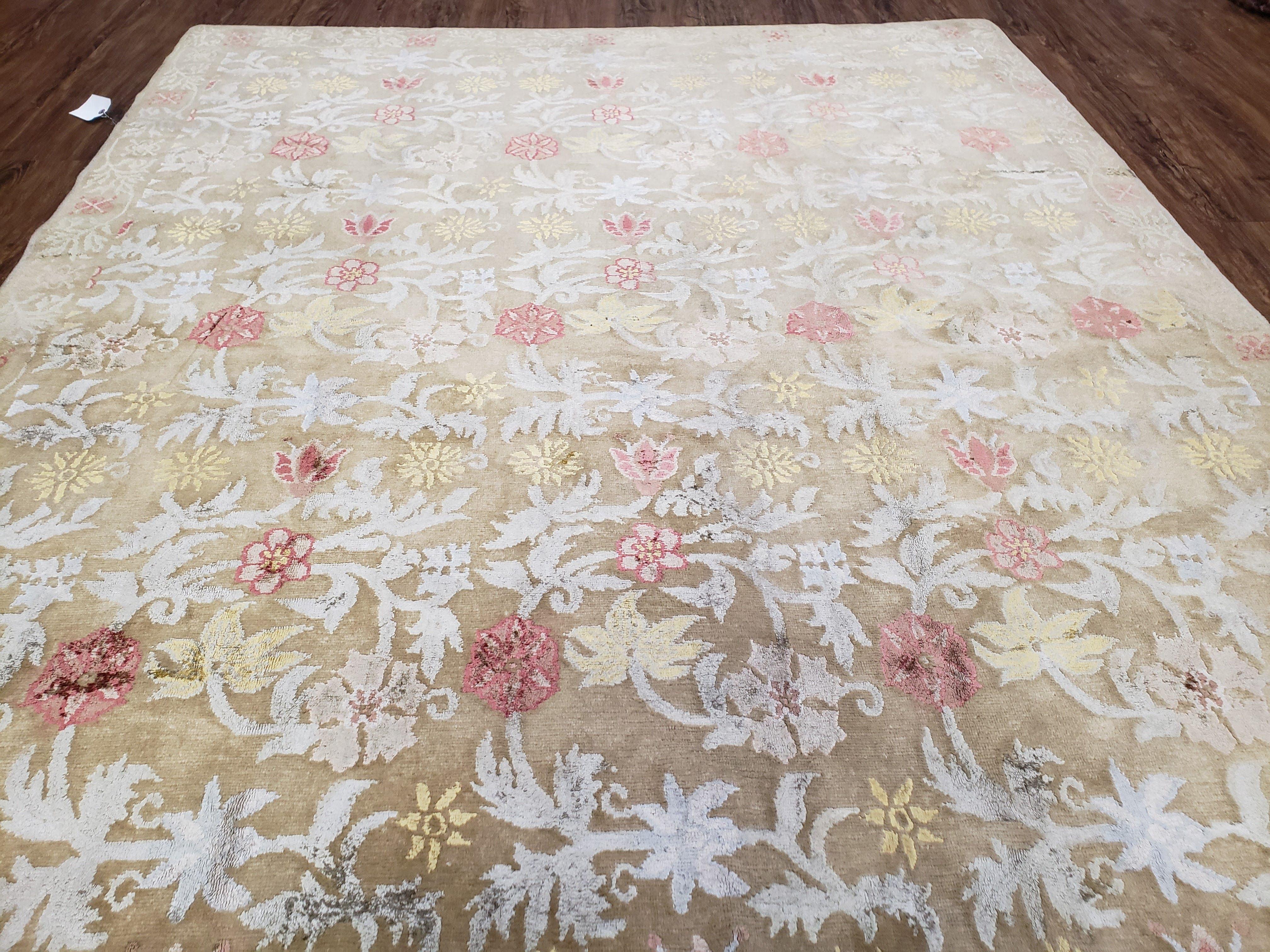 Modern Tibetan Rug 6x9, Wool and Silk Tibetan Rug, Handmade Tibetan Rug, Silk Flowers, Contemporary Rug, Soft Rug, Tibetan Area Rug, Tan - Image 12